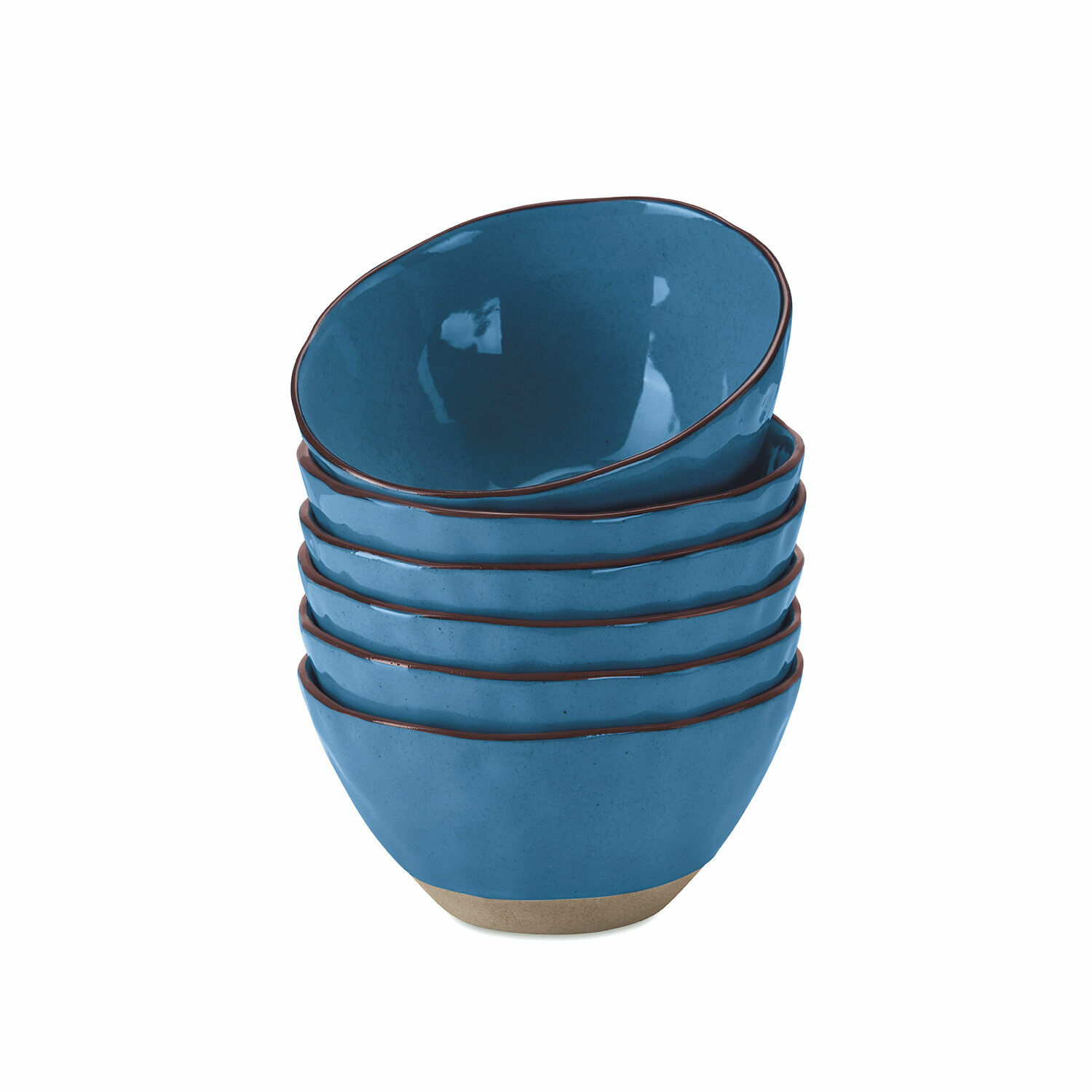 Lot de 6 bols Biarré Ensemble de six bols en céramique bleue avec bord brun et base naturelle pour servir