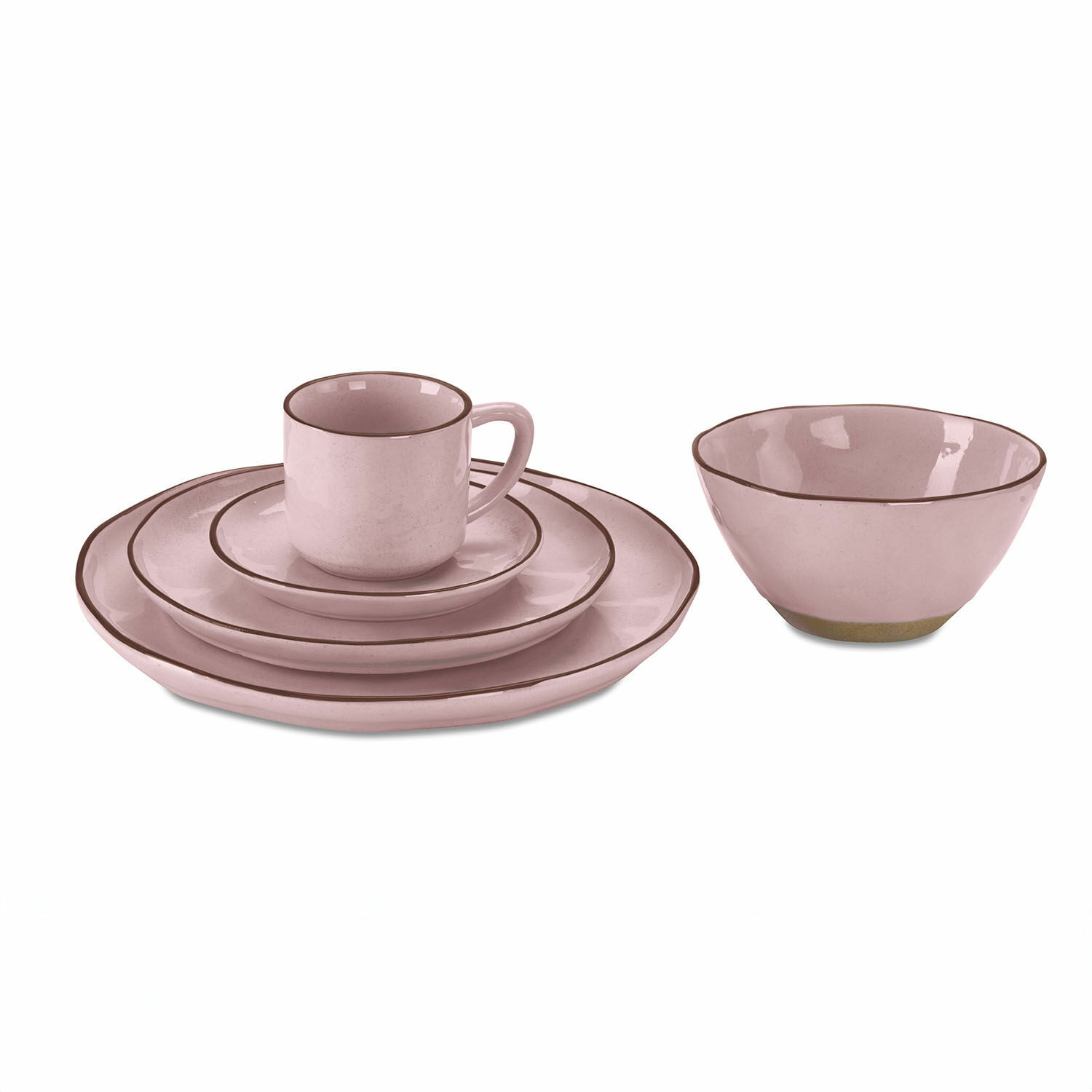 rose Service de vaisselle en céramique rose Biarritz avec tasse, assiettes et bol assorti