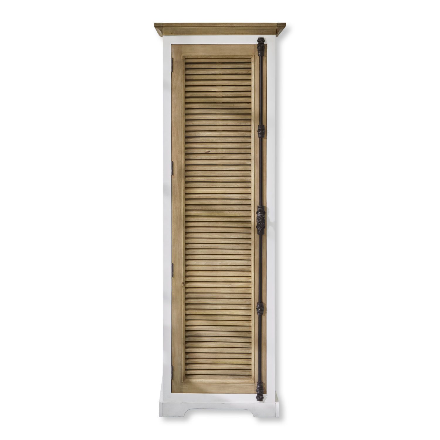 Armoire Daviau Armoire étroite en bois avec cadre blanc et porte à persiennes couleur naturelle, meuble de rangement