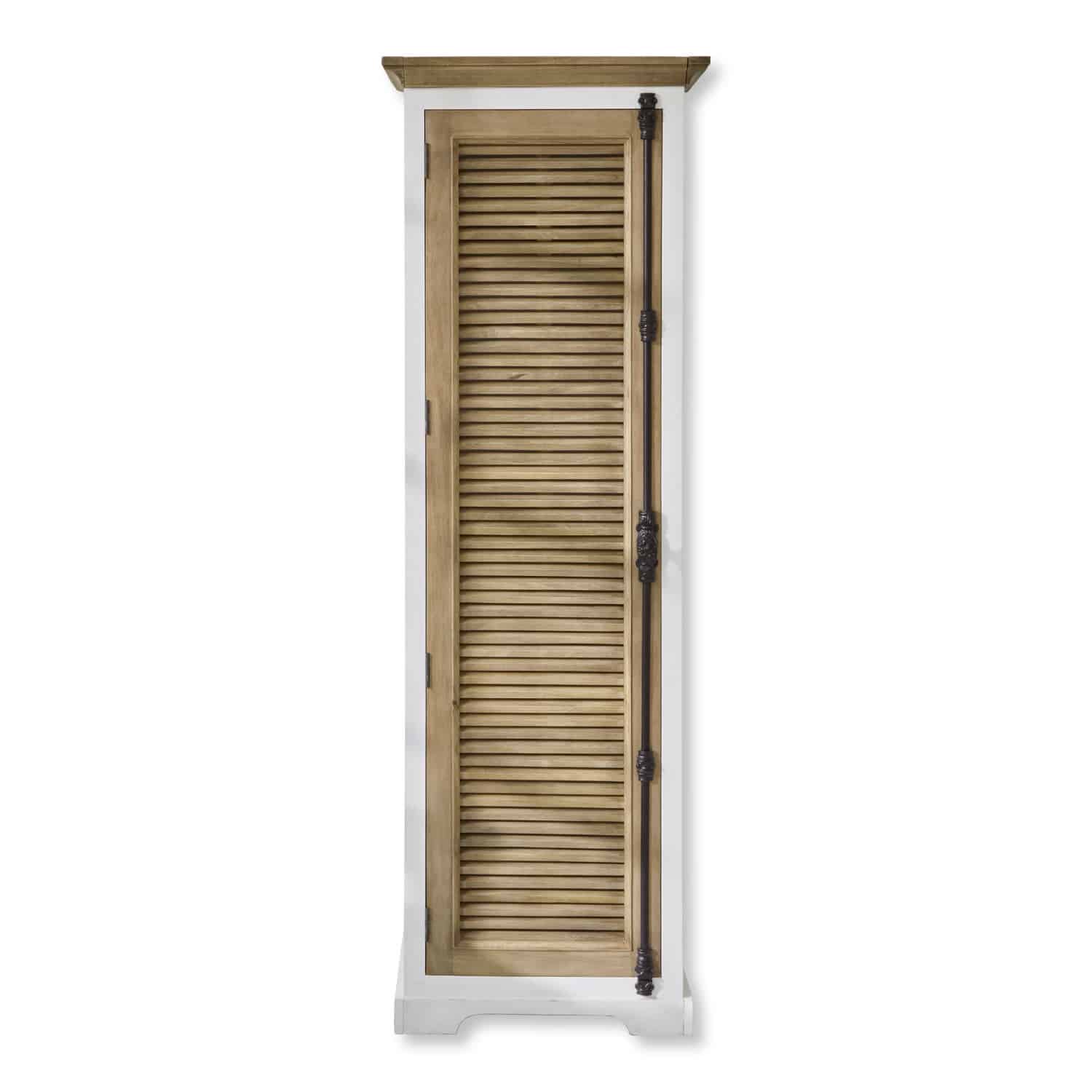 Armoire Daviau Armoire étroite en bois avec cadre blanc et porte à persiennes couleur naturelle, meuble de rangement