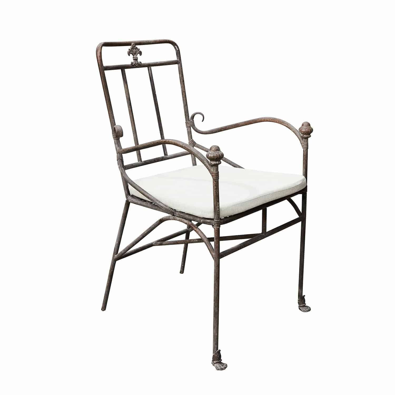 Chaise Maidis Fauteuil de jardin en métal avec coussin blanc et finition rustique, style vintage