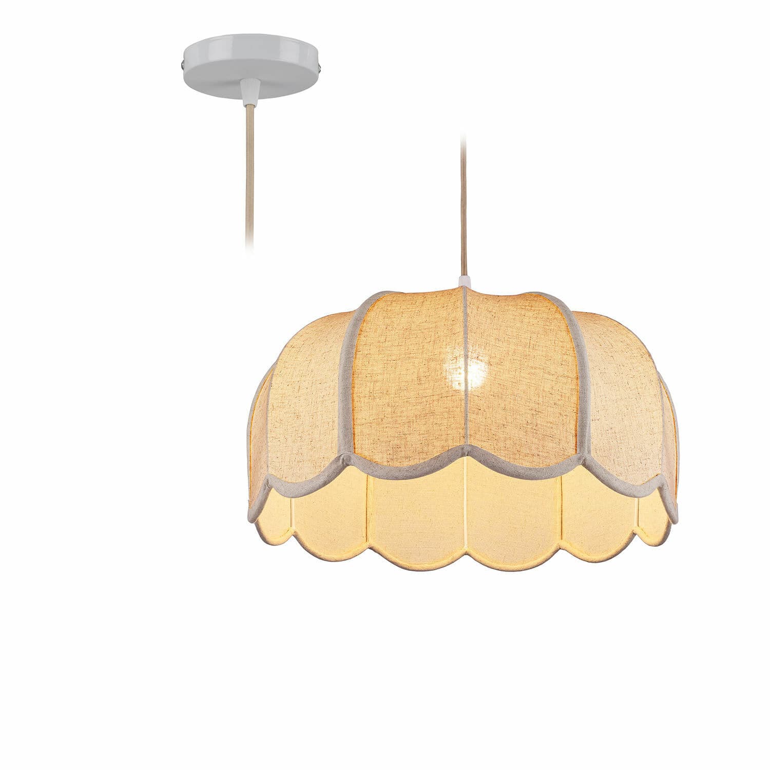 Suspension Ljosna Suspension en tissu beige avec bord ondulé, lampe décorative pour salon, éclairage intérieur doux