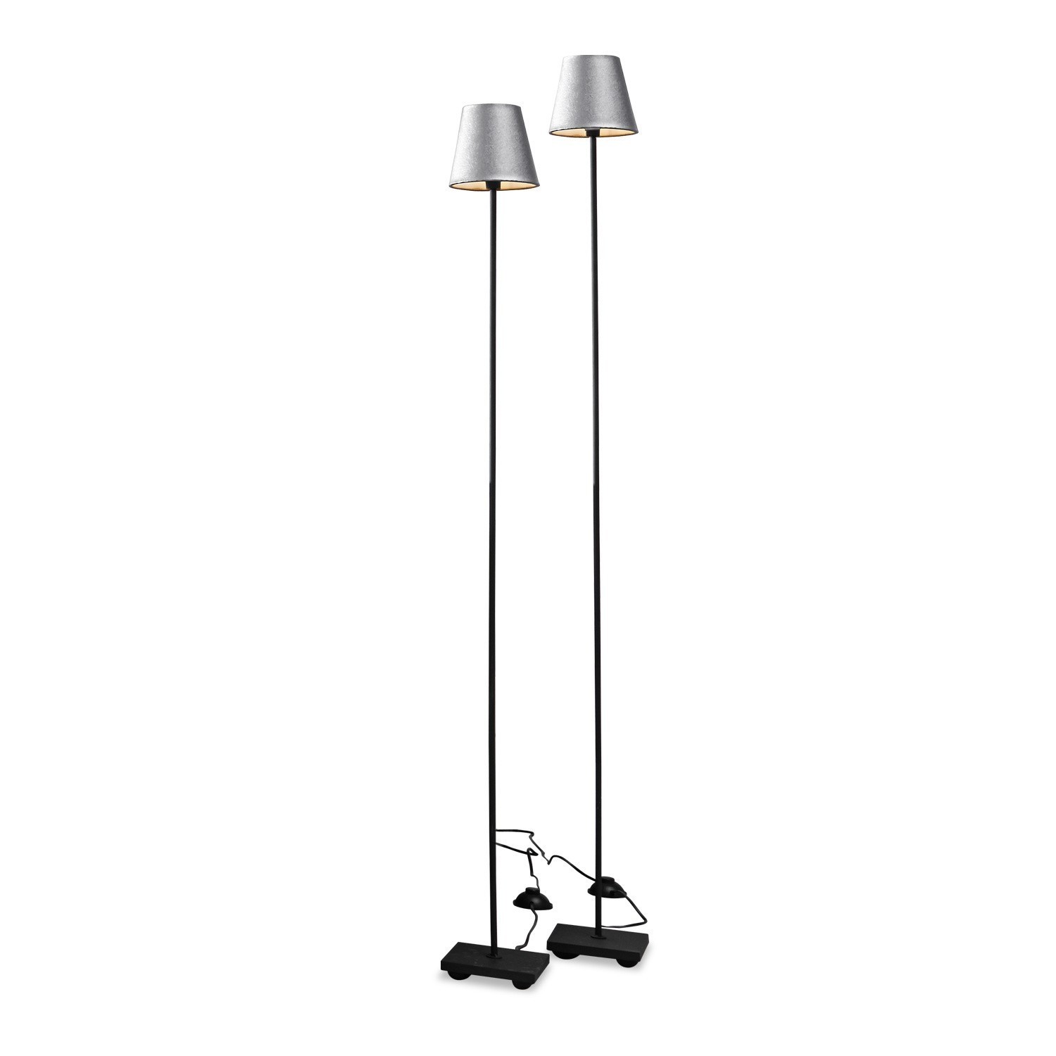 argenté/noir Lot de deux lampadaires Tacoma avec base noire et abat-jour gris, éclairage moderne pour salon