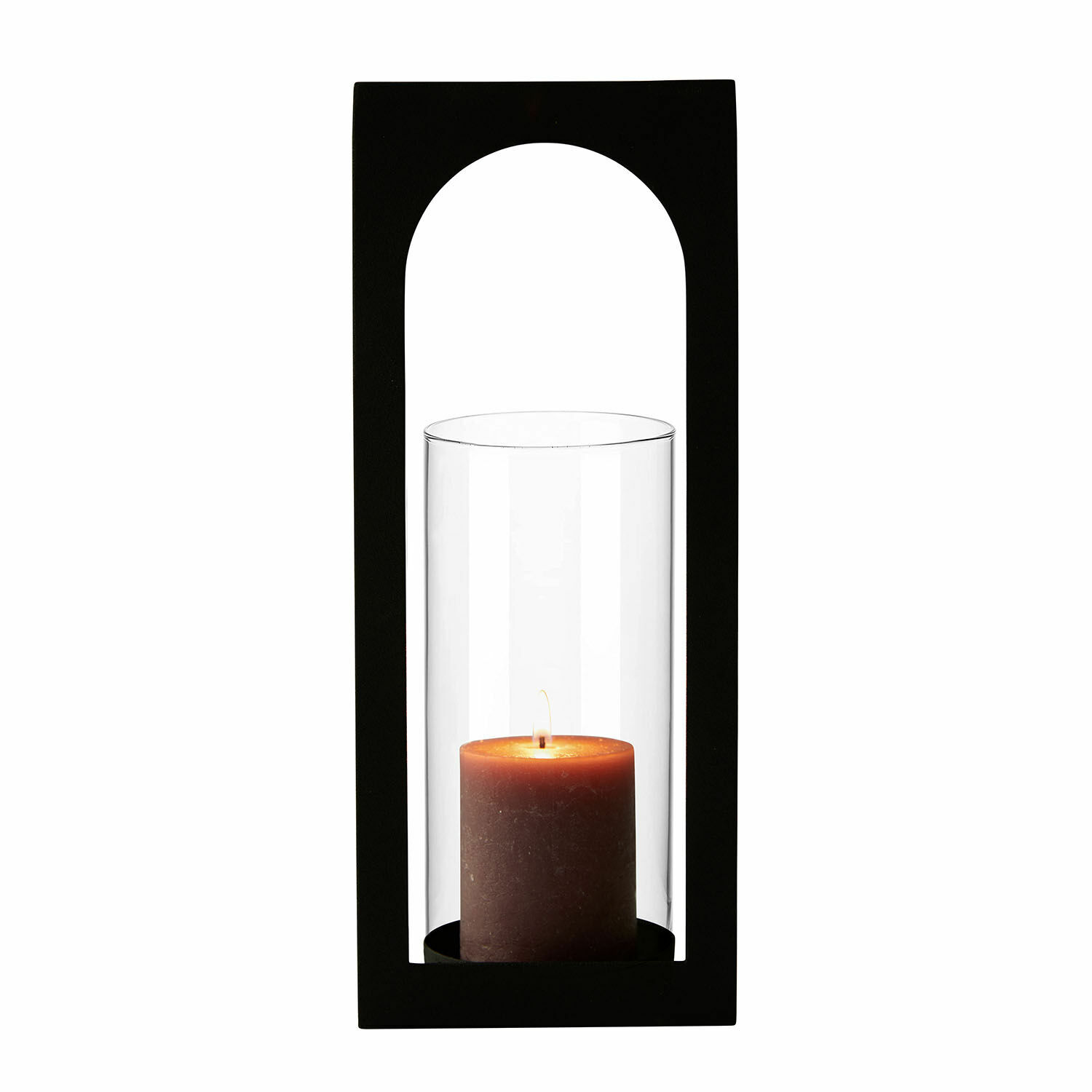 Bougeoir mural Maidis Lanterne noire en métal avec verre transparent et bougie marron pour décoration intérieure