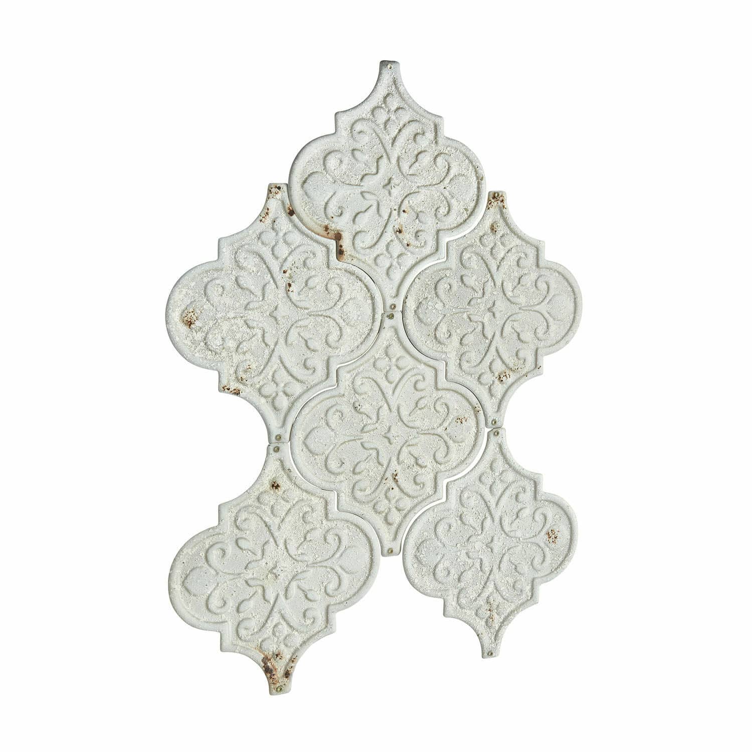 Lot de 6 décorations murales Halira Carreaux muraux en céramique blanche avec motif ornemental et texture vieillie pour décoration