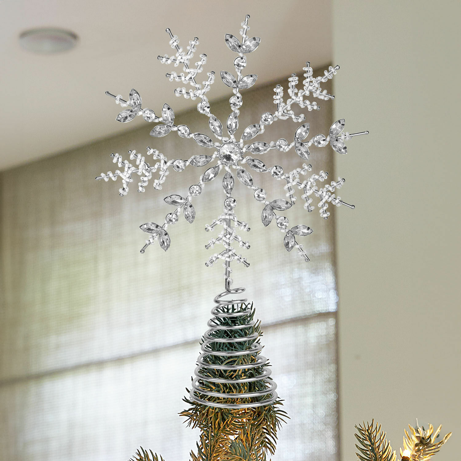Décoration de sapin de Noël Coeuron Étoile flocon de neige décorative en verre transparent et métal pour sommet de sapin de Noël