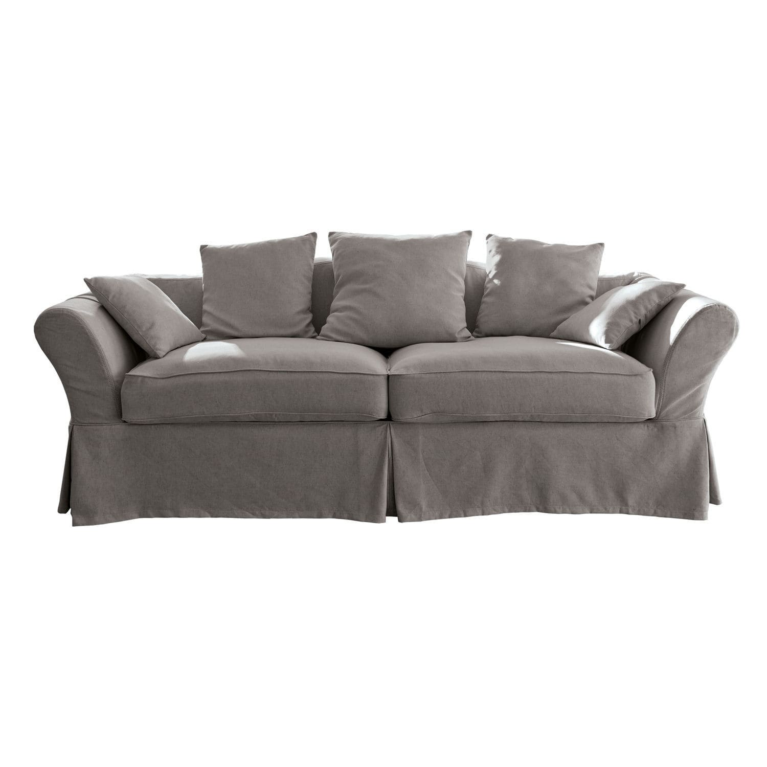 Canapé Worcester gris en tissu avec coussins, meuble confortable pour salon