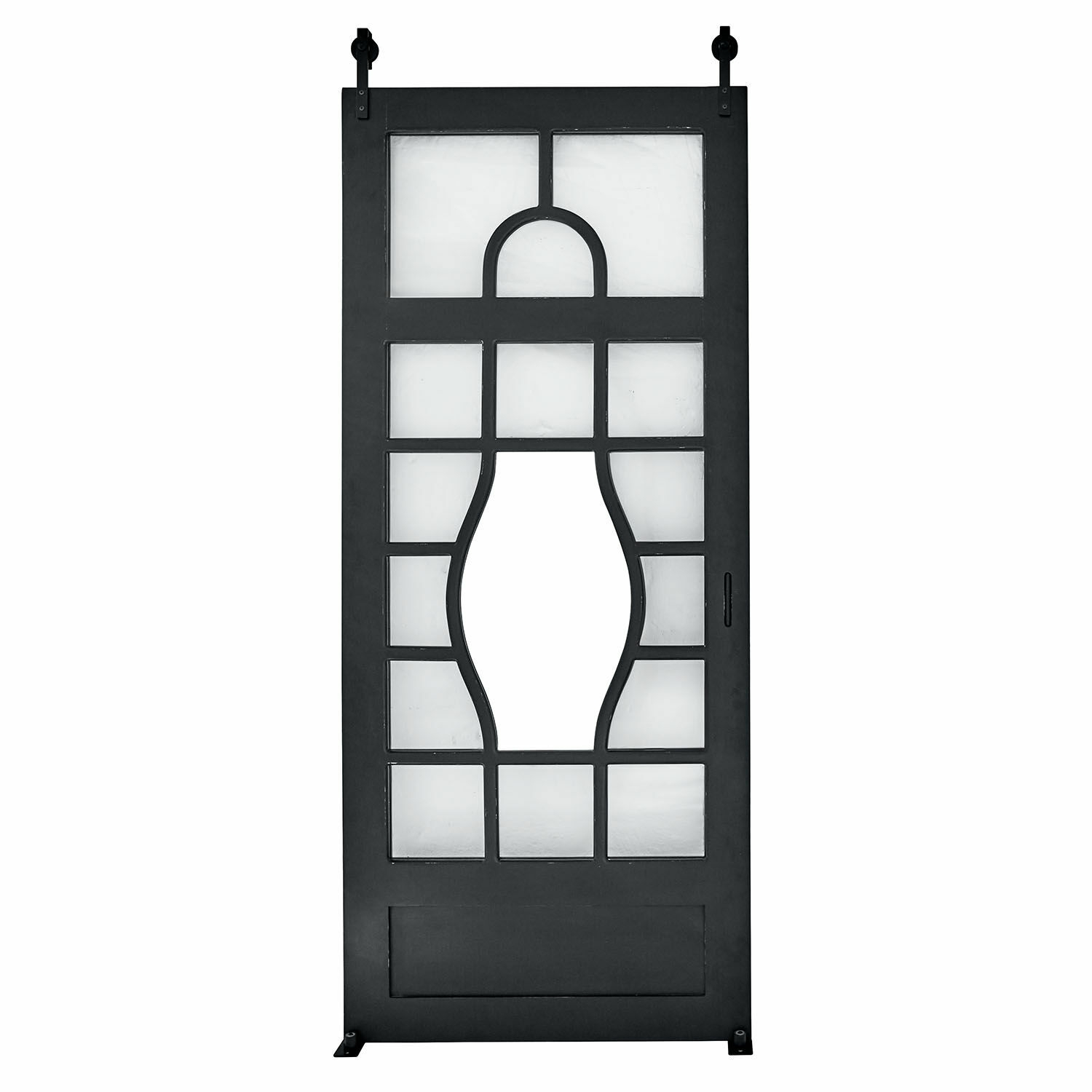 Porte coulissante Wilmorton Porte coulissante noire en métal avec motif géométrique et verre dépoli pour intérieur