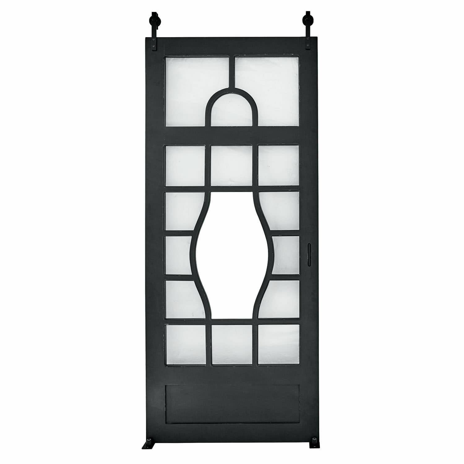Porte coulissante Wilmorton Porte coulissante noire en métal avec motif géométrique et verre dépoli pour intérieur