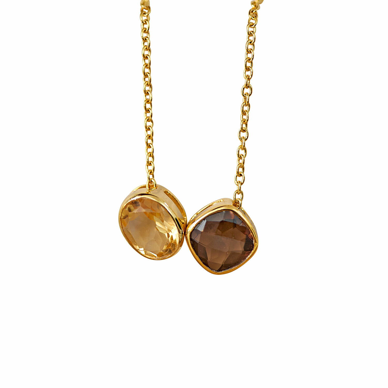Collier Ovique Collier doré avec deux pendentifs en pierres facettées aux tons bruns et ambre