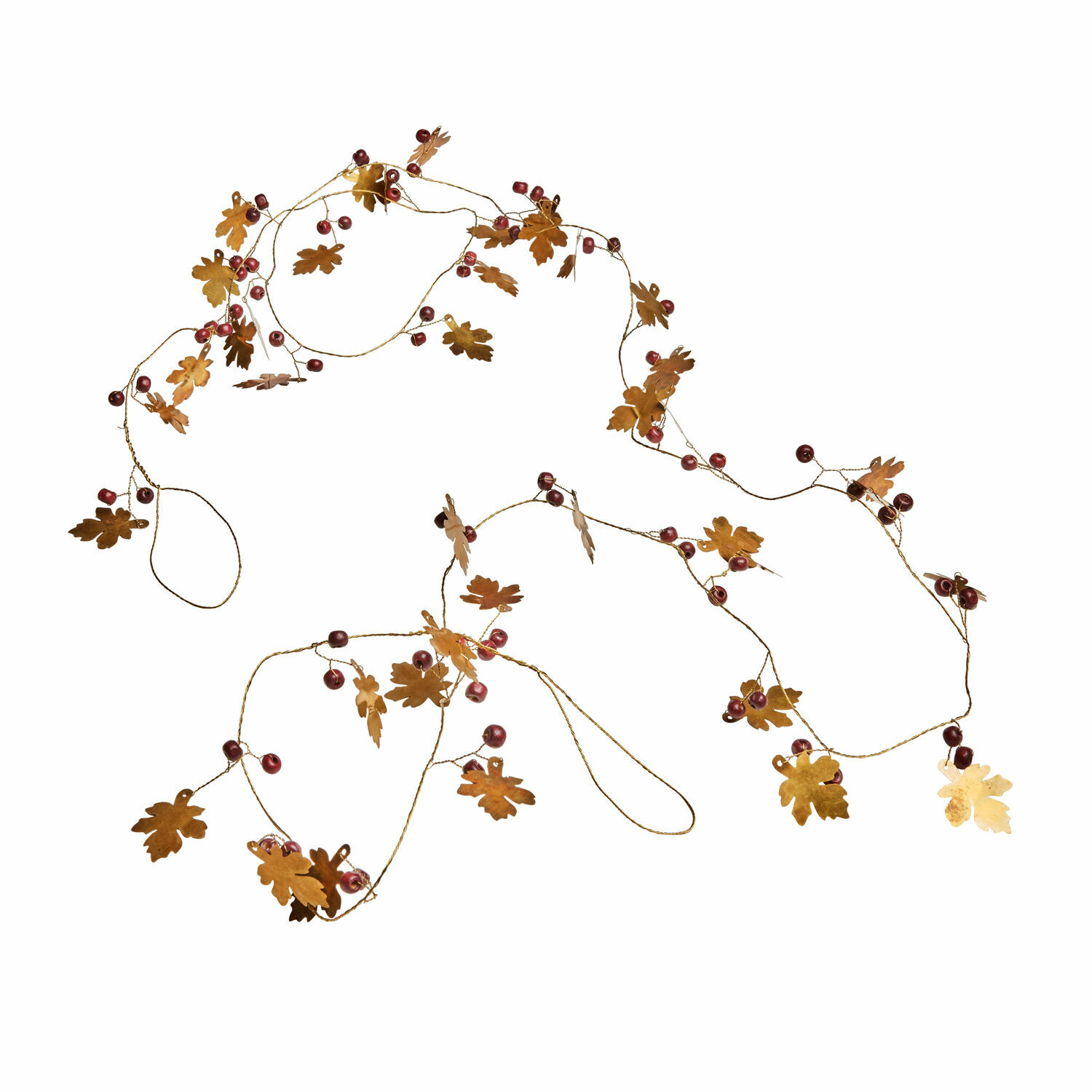 Guirlande Liezel Guirlande décorative avec feuilles dorées en métal et baies rouges sur fil fin
