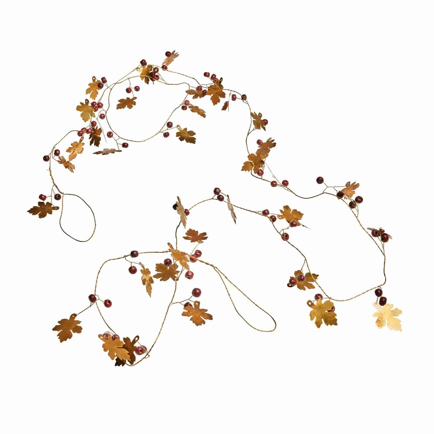 Guirlande Liezel Guirlande décorative avec feuilles dorées en métal et baies rouges sur fil fin