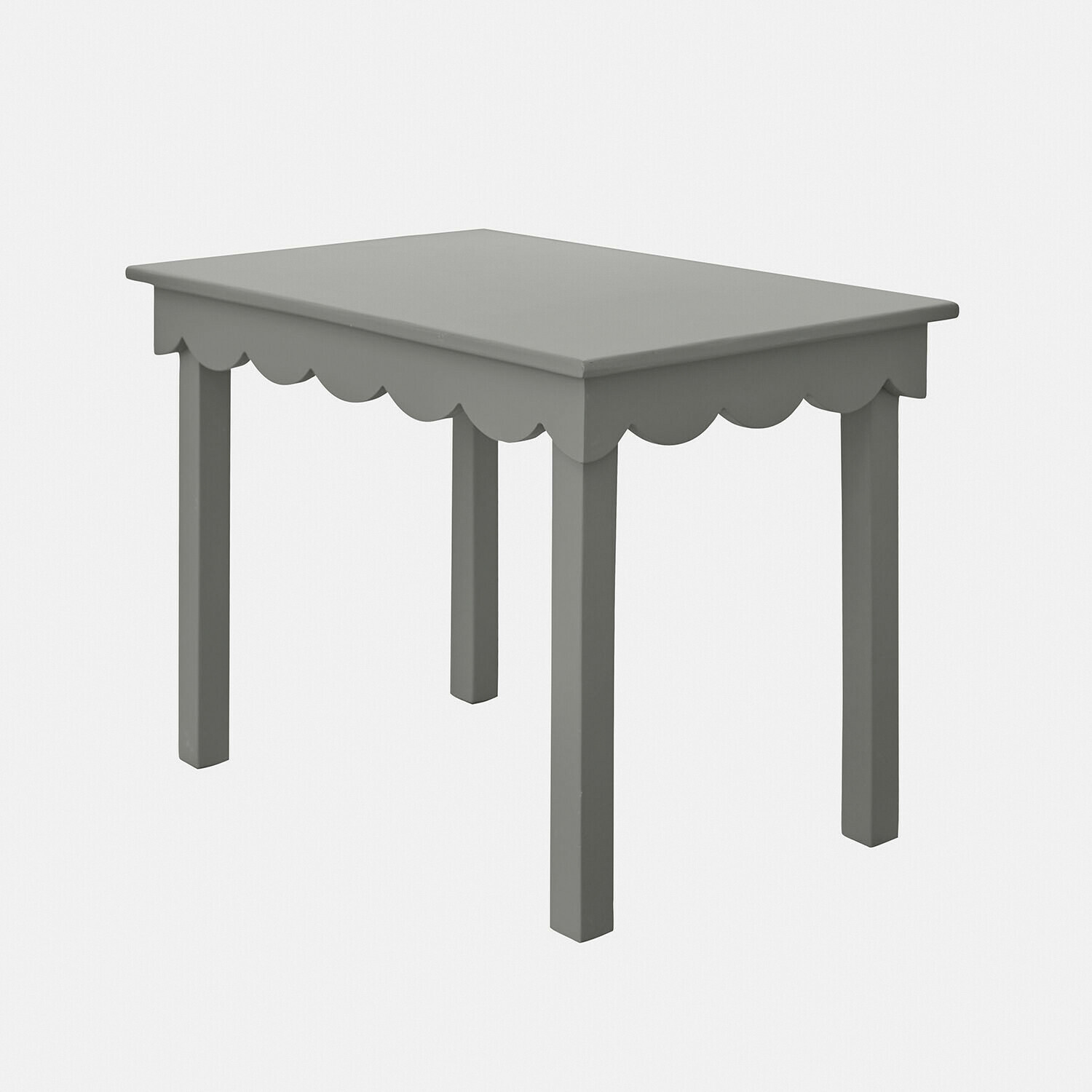 Table pour enfant Poussinou Table en bois verte pour enfants avec bord ondulé et crayons de couleur sur le dessus