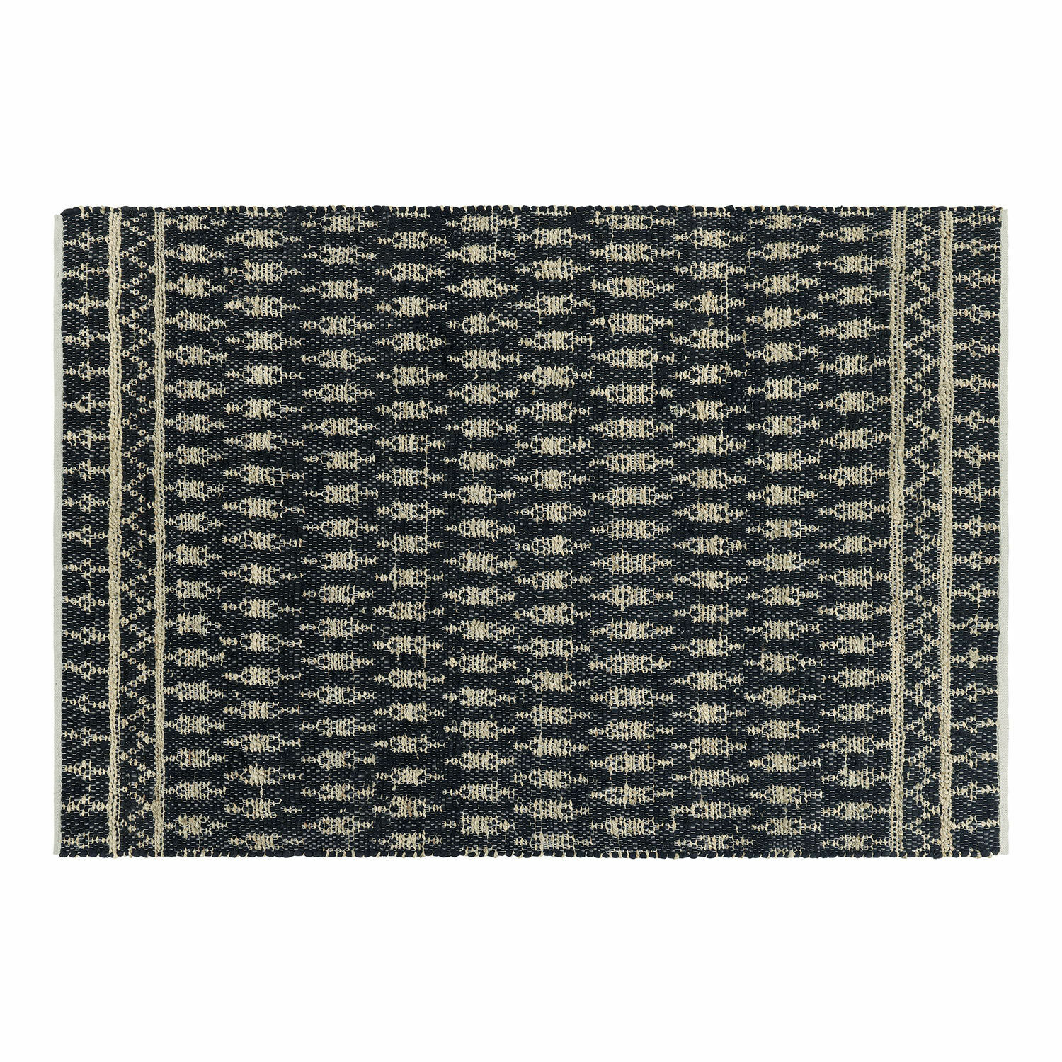 Tapis réversible Frizzy Tapis noir et crème à motif géométrique en matériau durable, idéal pour salon moderne