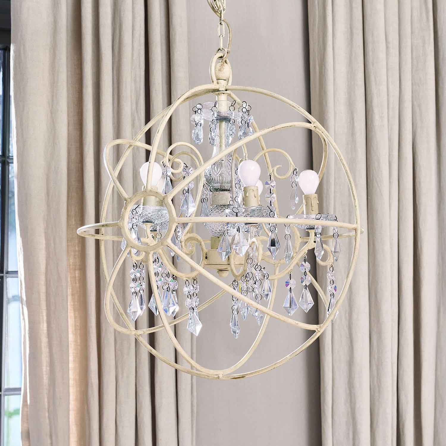 Lustre en métal crème avec pendentifs en cristal, lampe suspendue décorative pour intérieur