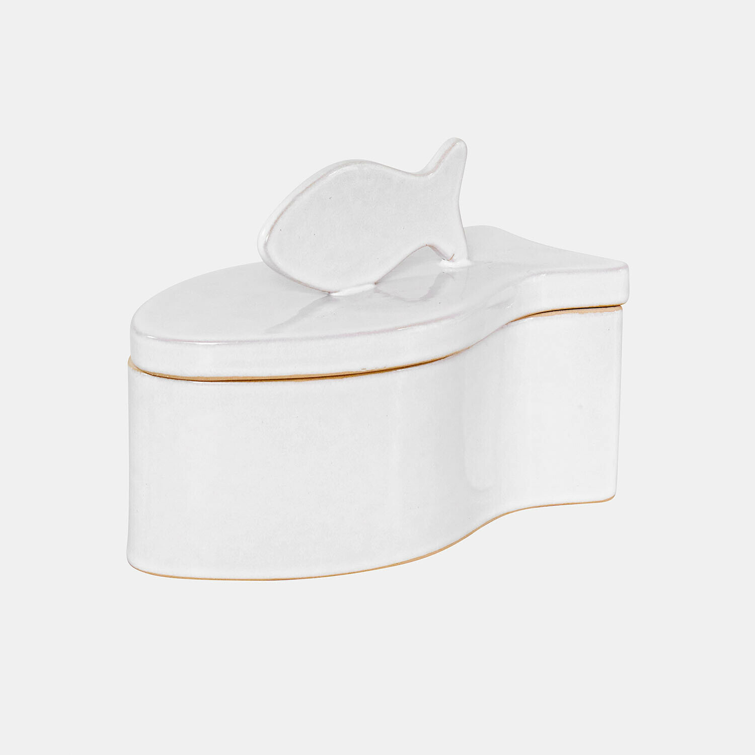 Boîte Felluna Boîte en céramique blanche en forme de poisson avec poignée décorative, objet déco maison