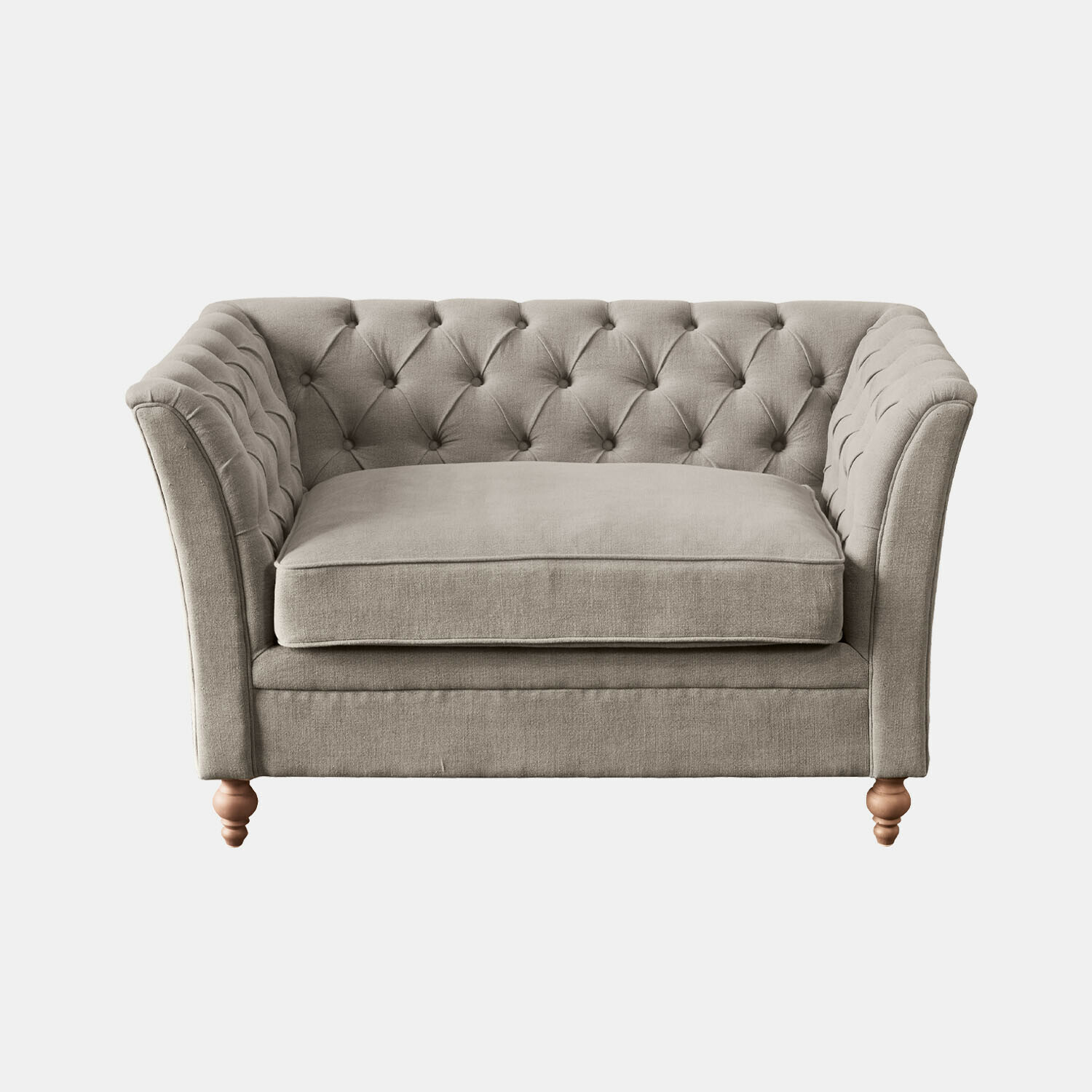 gris Canapé gris en tissu avec dossier capitonné et pieds en bois, meuble confortable pour salon