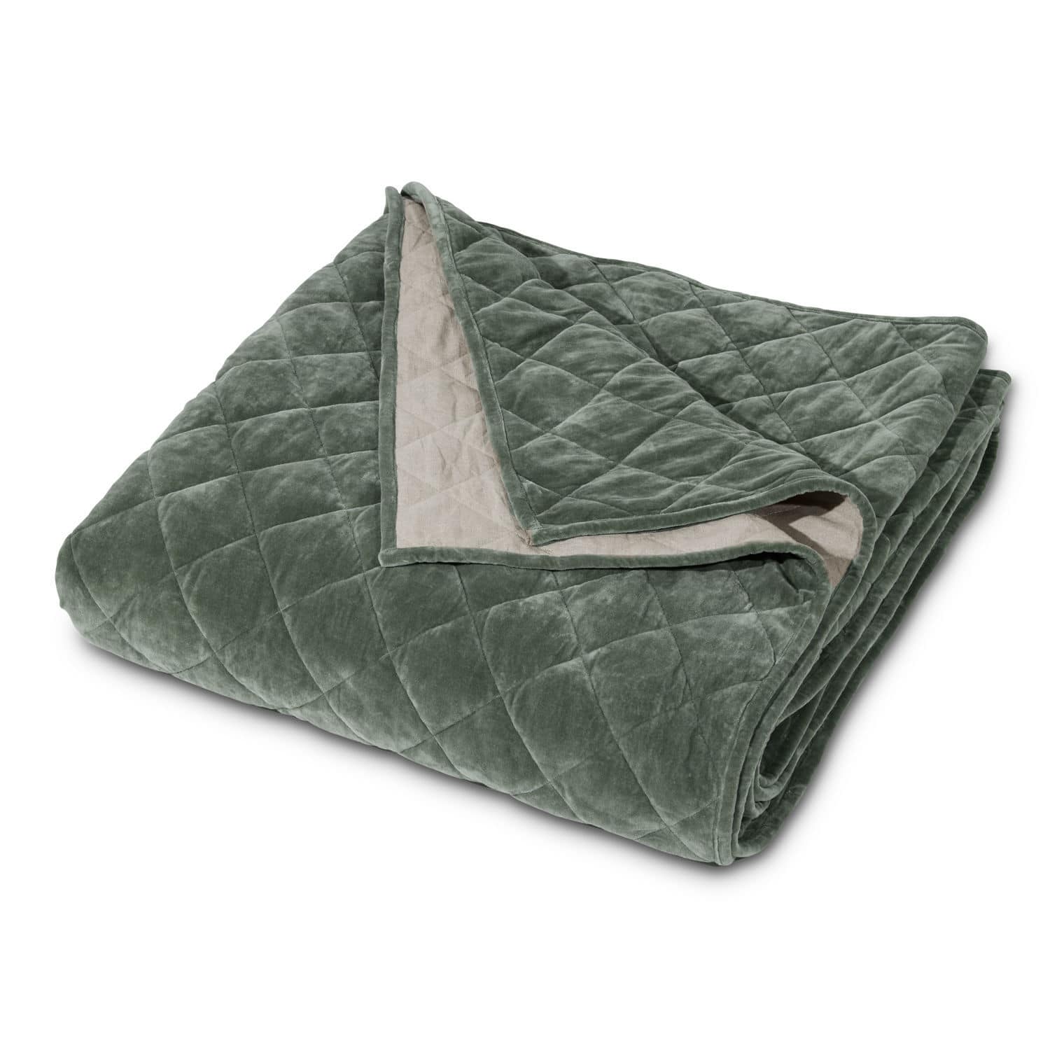 Courtepointe Verdier Plaid matelassé en velours doux vert et beige, parfait pour salon et chambre à coucher