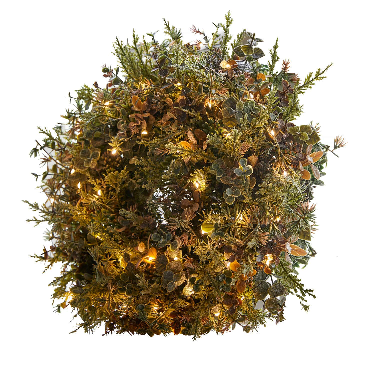 Couronne Nell Couronne décorative en feuillage vert et brun avec lumières LED chaudes pour décoration festive