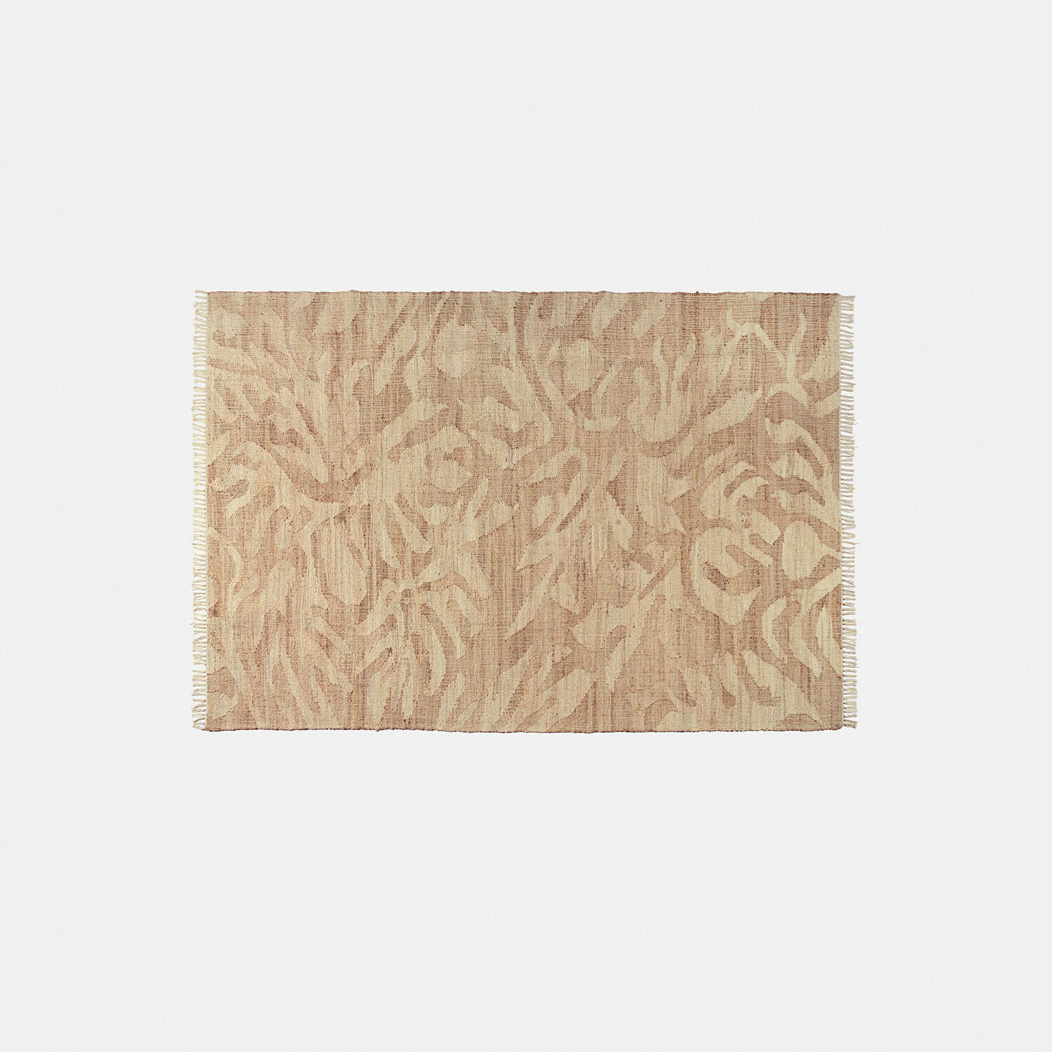 Tapis Marsetta Tapis beige en matériau naturel avec motif abstrait et franges sur les côtés, décoration de sol