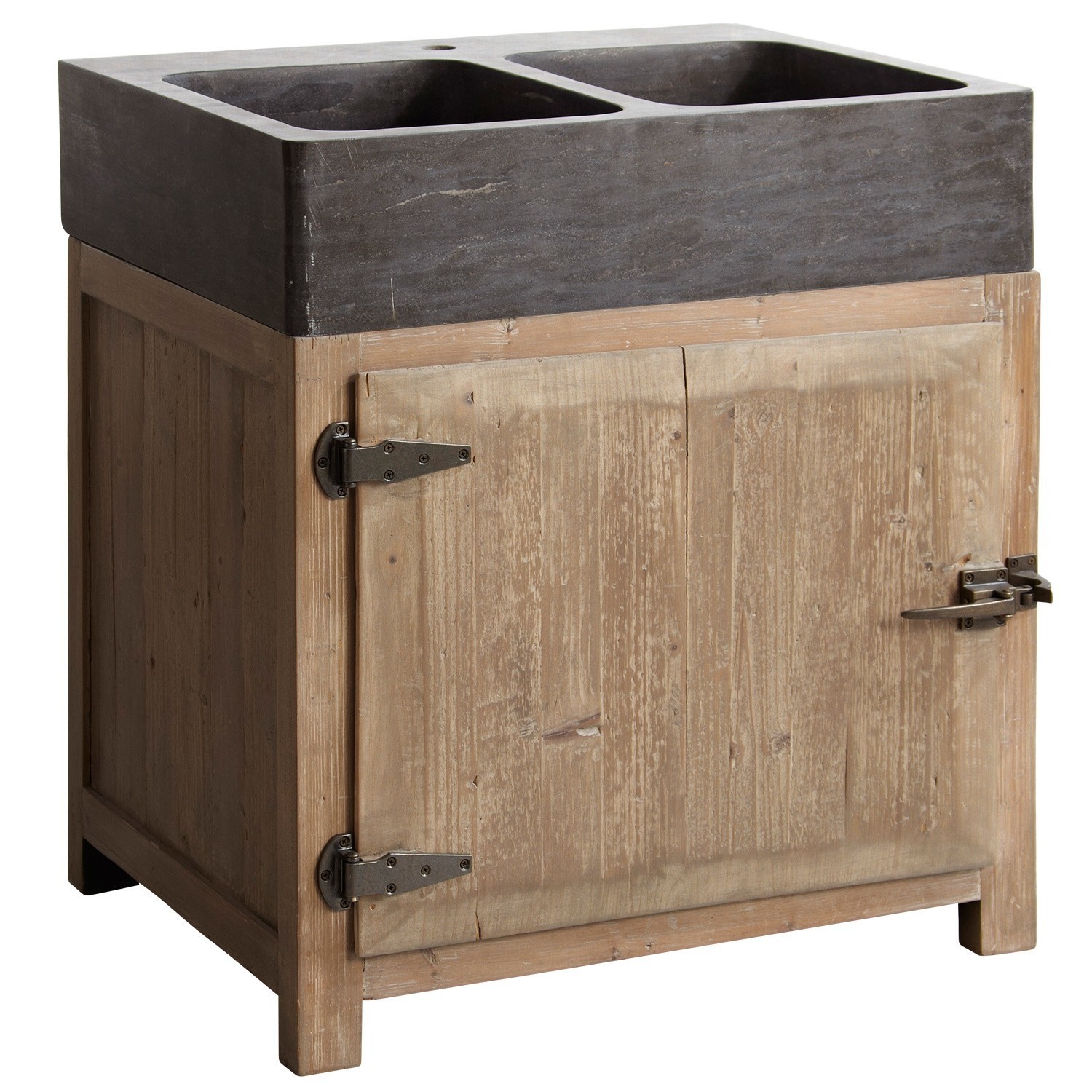 Meuble avec évier Stonehenge Meuble rustique en bois avec évier double en pierre noire pour cuisine ou salle de bain