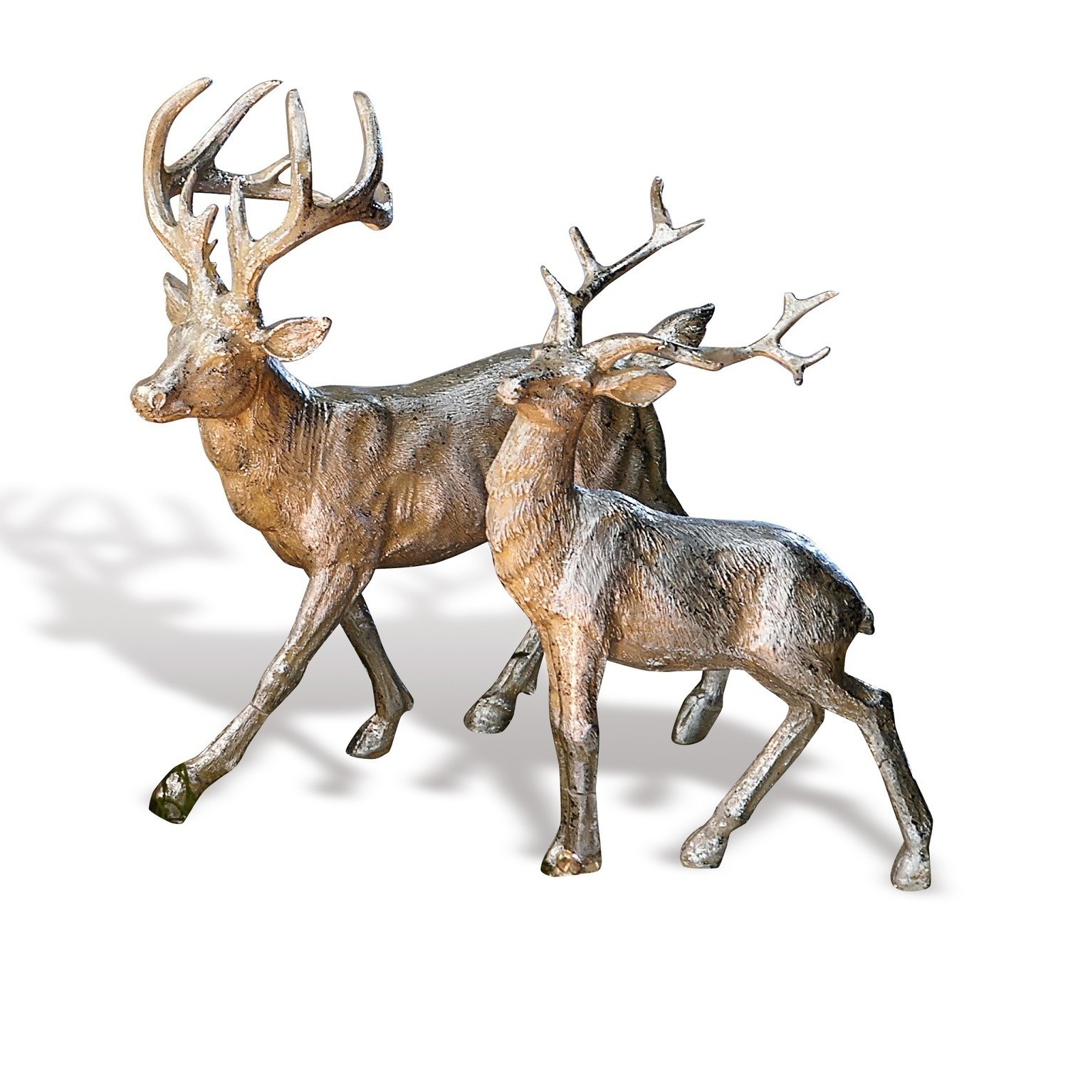 Lot de 2 cerfs Rudy & Son Deux figurines décoratives de cerfs en métal brun, décoration intérieure et extérieure élégante