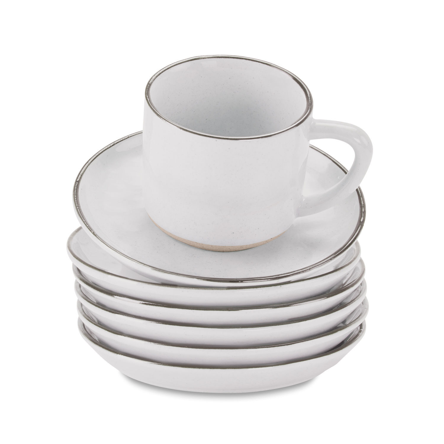 blanc mat Ensemble de 6 tasses et soucoupes blanches en céramique mate Biarritz pour café