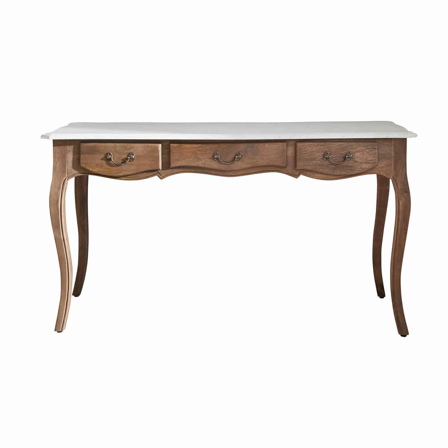 Bureau Whittlesey Bureau classique en bois avec plateau en marbre blanc, meuble élégant pour salon ou bureau