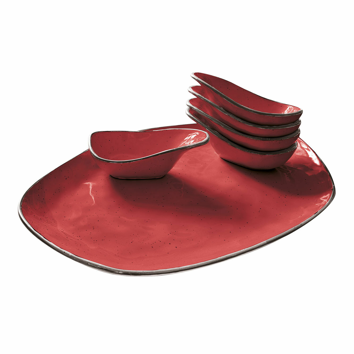 rouge Ensemble de 6 coupelles en céramique rouge Biarritz avec grand plateau pour apéritifs