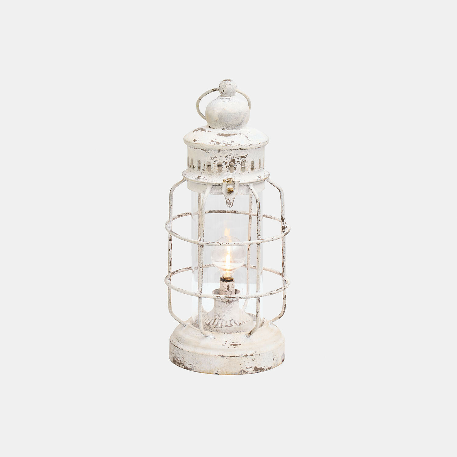 blanc vieilli Lanterne LED rechargeable Arvada en métal blanc antique avec effet vieilli, décoration intérieure et extérieure
