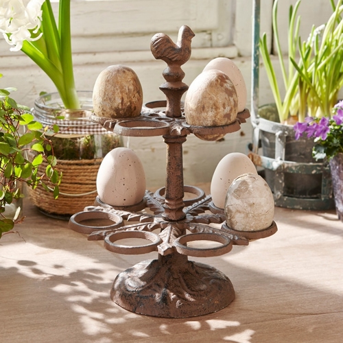 Présentoir à œufs en métal brun rustique avec coq décoratif, décoration de table de Pâques