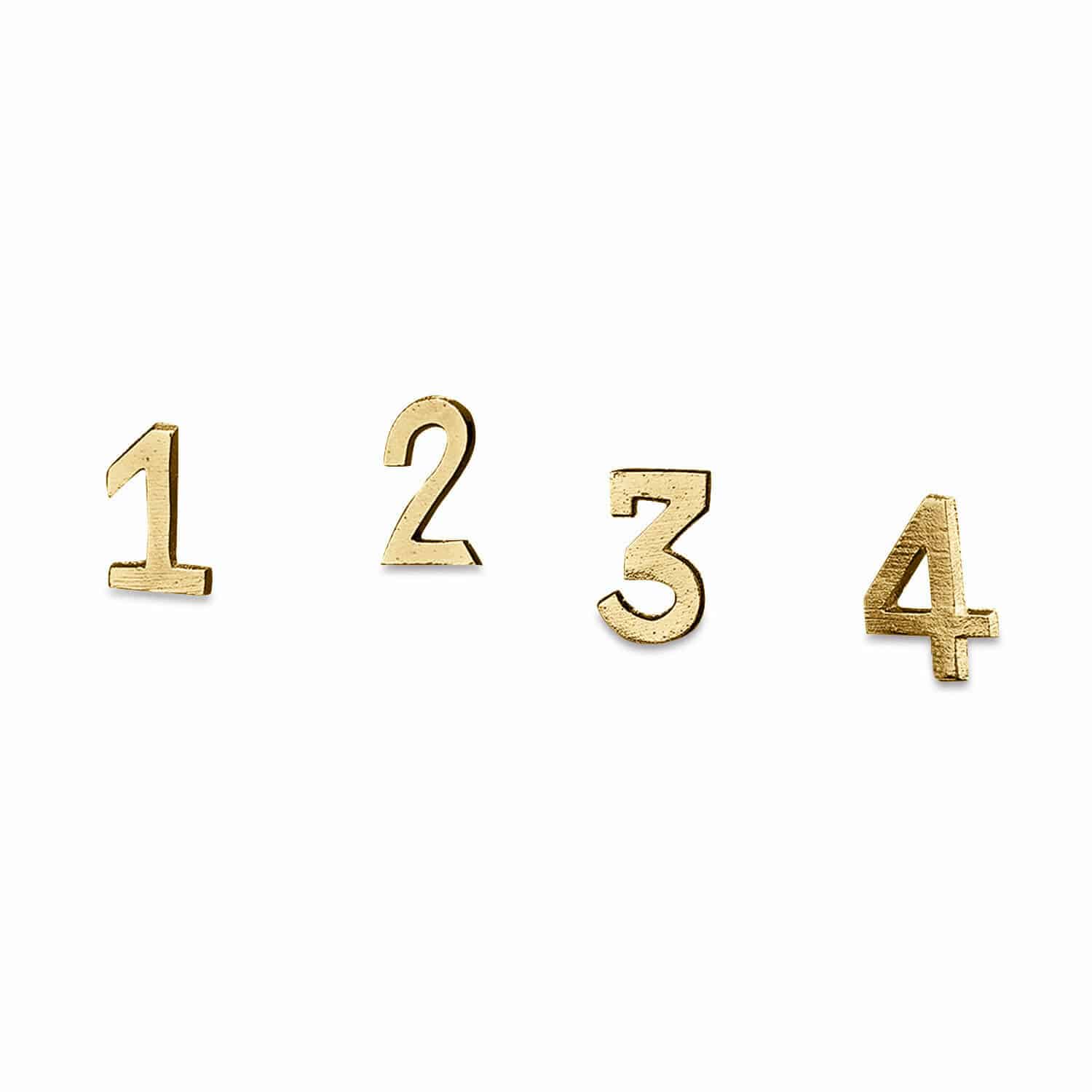 Lot de 4 pin’s décoratifs Marfino Ensemble de chiffres métalliques dorés 1, 2, 3, 4 sur fond blanc pour décoration