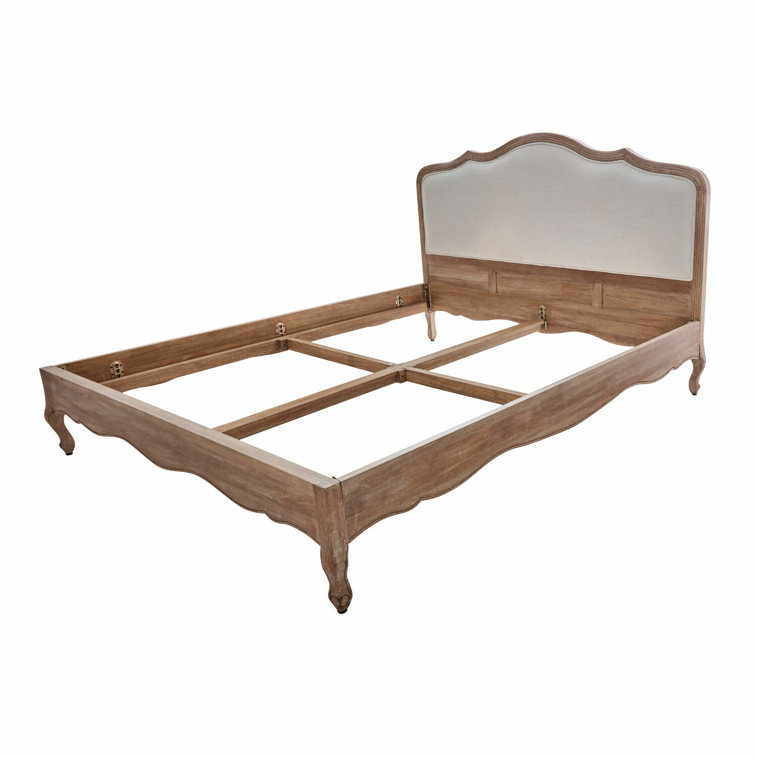 marron/blanc Lit Serravalle en bois marron et blanc avec tête de lit rembourrée, style vintage élégant