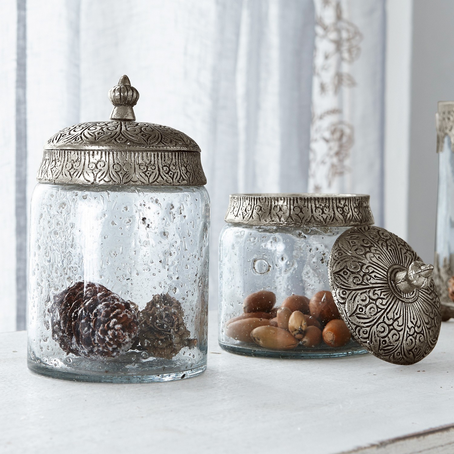 Lot de 2 pots en verre Laurnena Bocaux en verre avec couvercles métalliques décoratifs style vintage pour rangement et déco