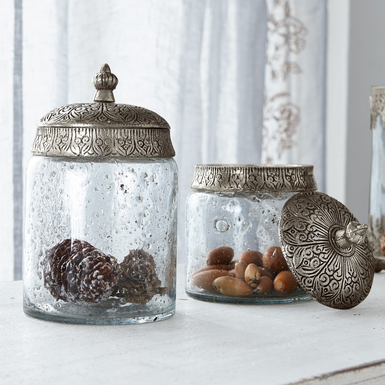 Lot de 2 pots en verre Laurnena Bocaux en verre avec couvercles métalliques décoratifs style vintage pour rangement et déco