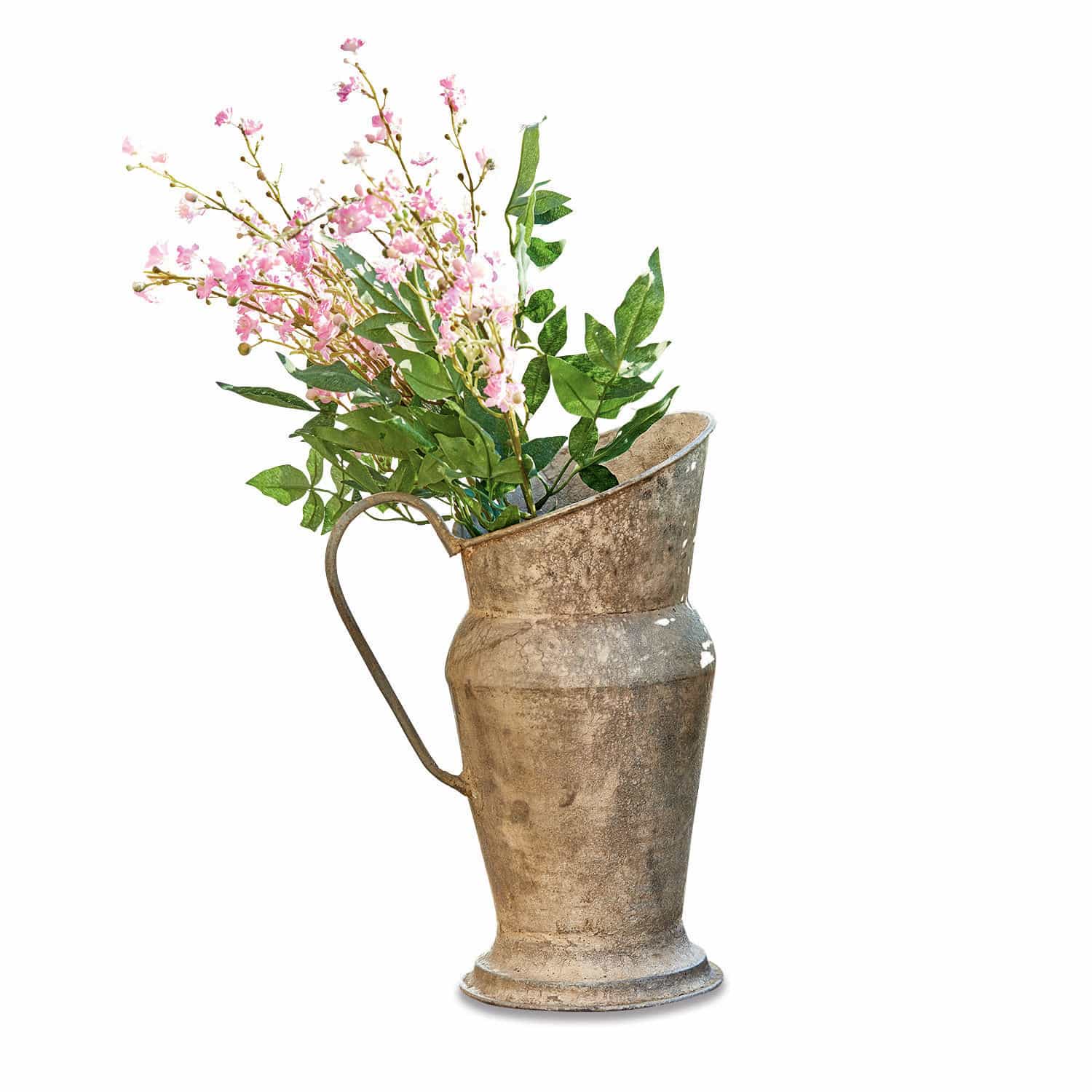Pichet Asante Pichet en métal style vintage avec feuillage vert et fleurs roses pour décoration intérieure