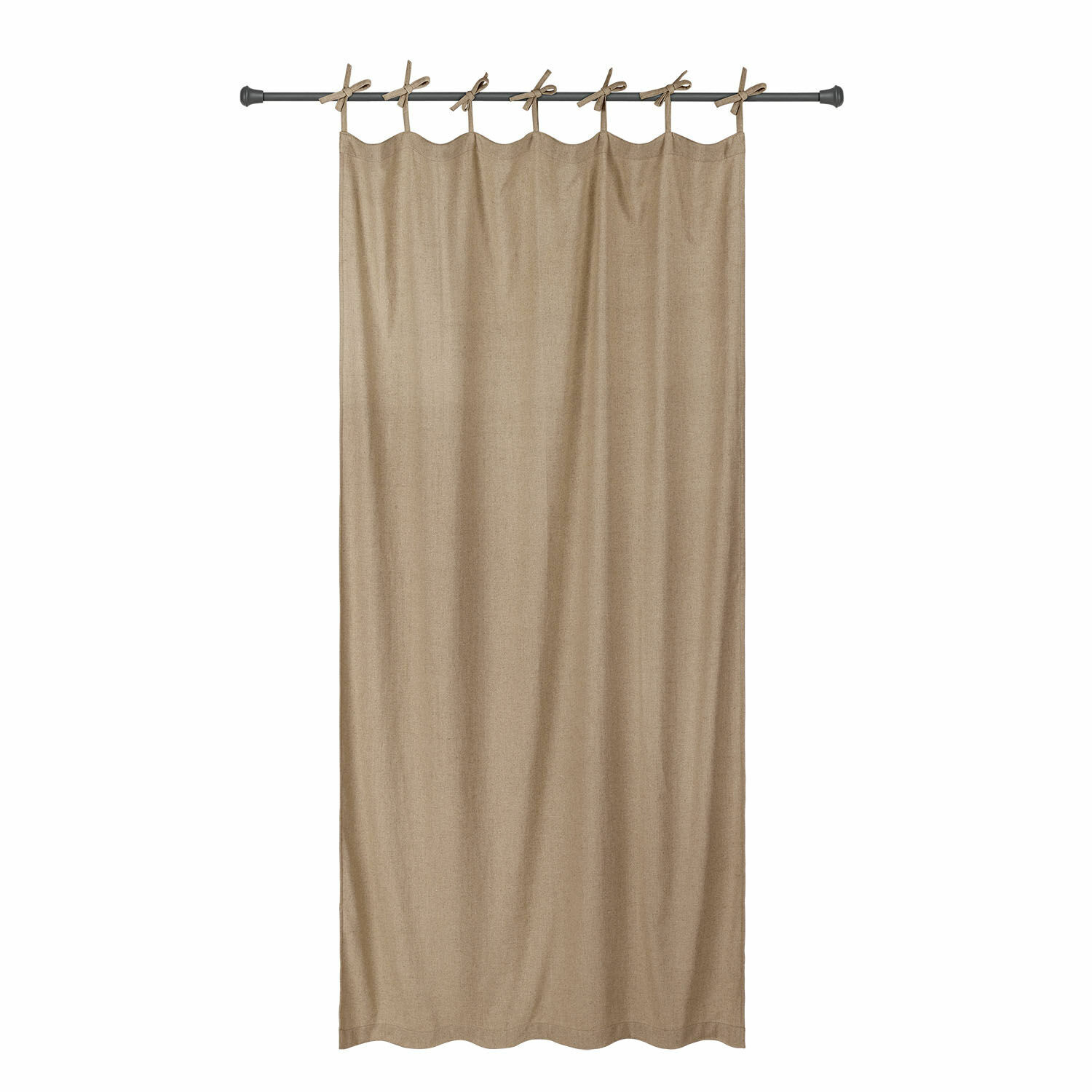 Rideau Seleneia Rideau beige en coton avec liens noués pour tringle, décoration de fenêtre simple et naturelle
