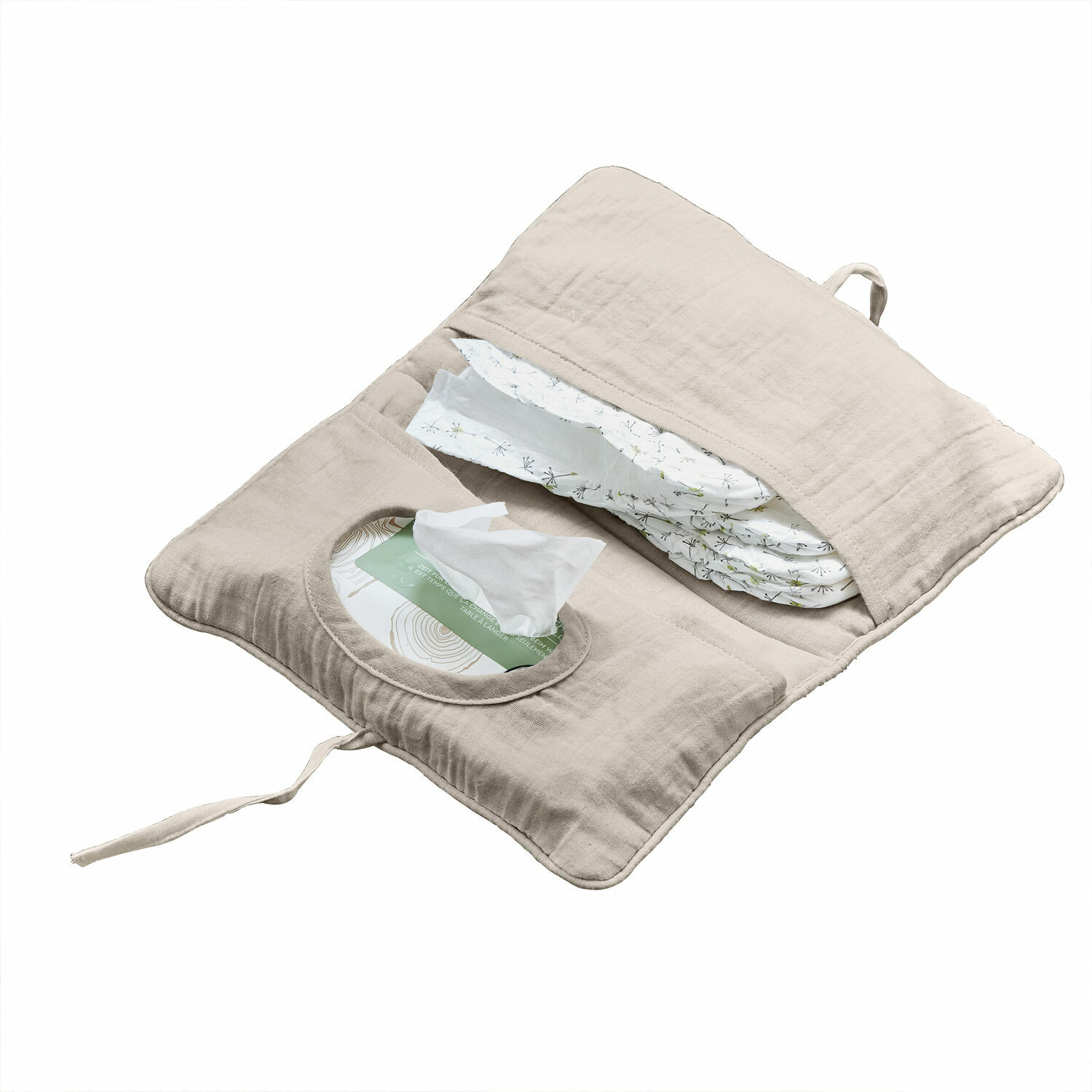 Pochette à lingettes Mireval Organisateur beige en coton pour couches et lingettes avec fermeture à cordon pratique
