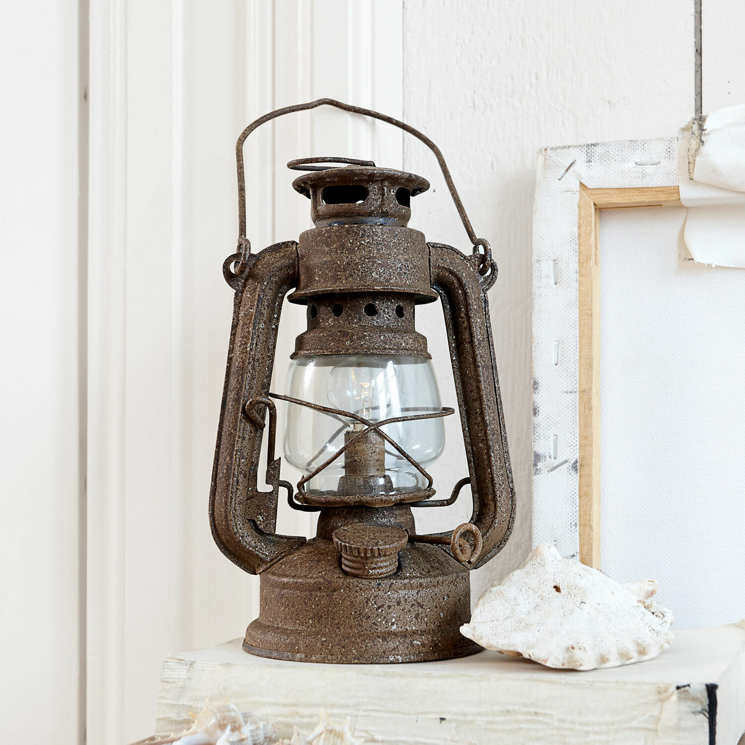 Lanterne LED Oxcroft Lampe à pétrole en métal brun rustique pour décoration intérieure vintage