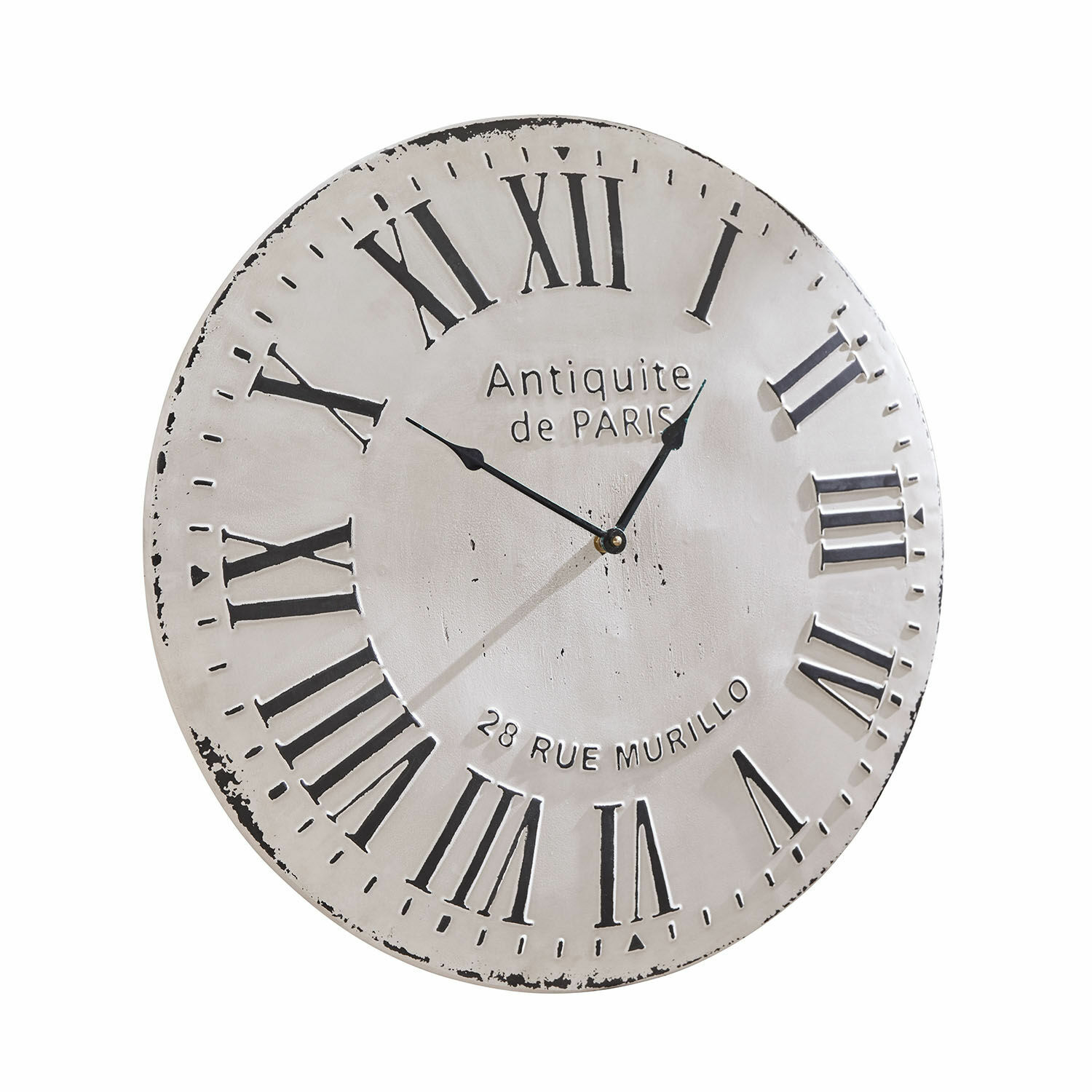 Horloge Rue Murillo Horloge murale ronde en métal blanc avec chiffres romains noirs style vintage pour décoration intérieure