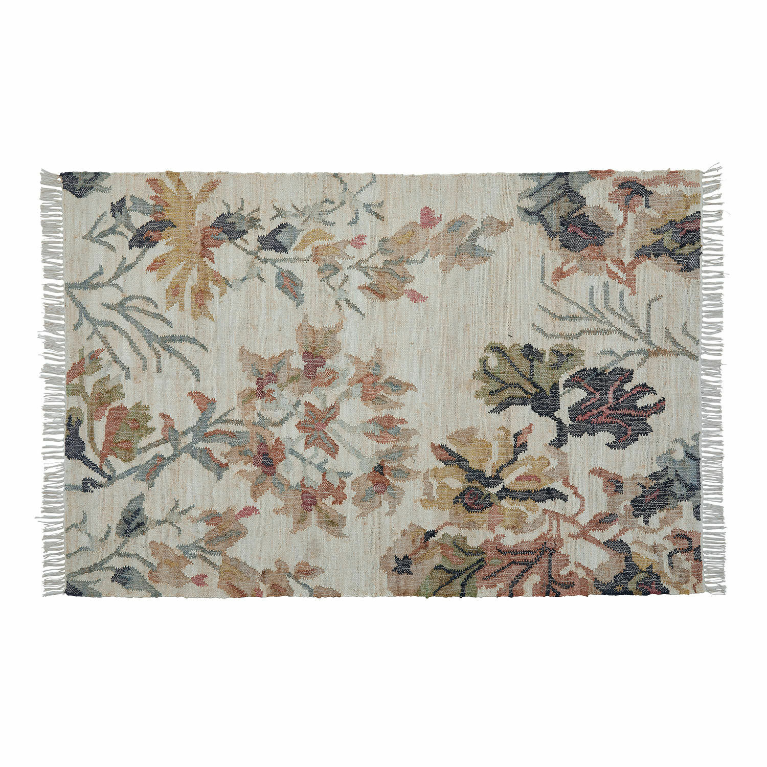 Tapis Osorno Tapis en coton crème avec motif floral pastel, idéal pour décorer un salon élégant