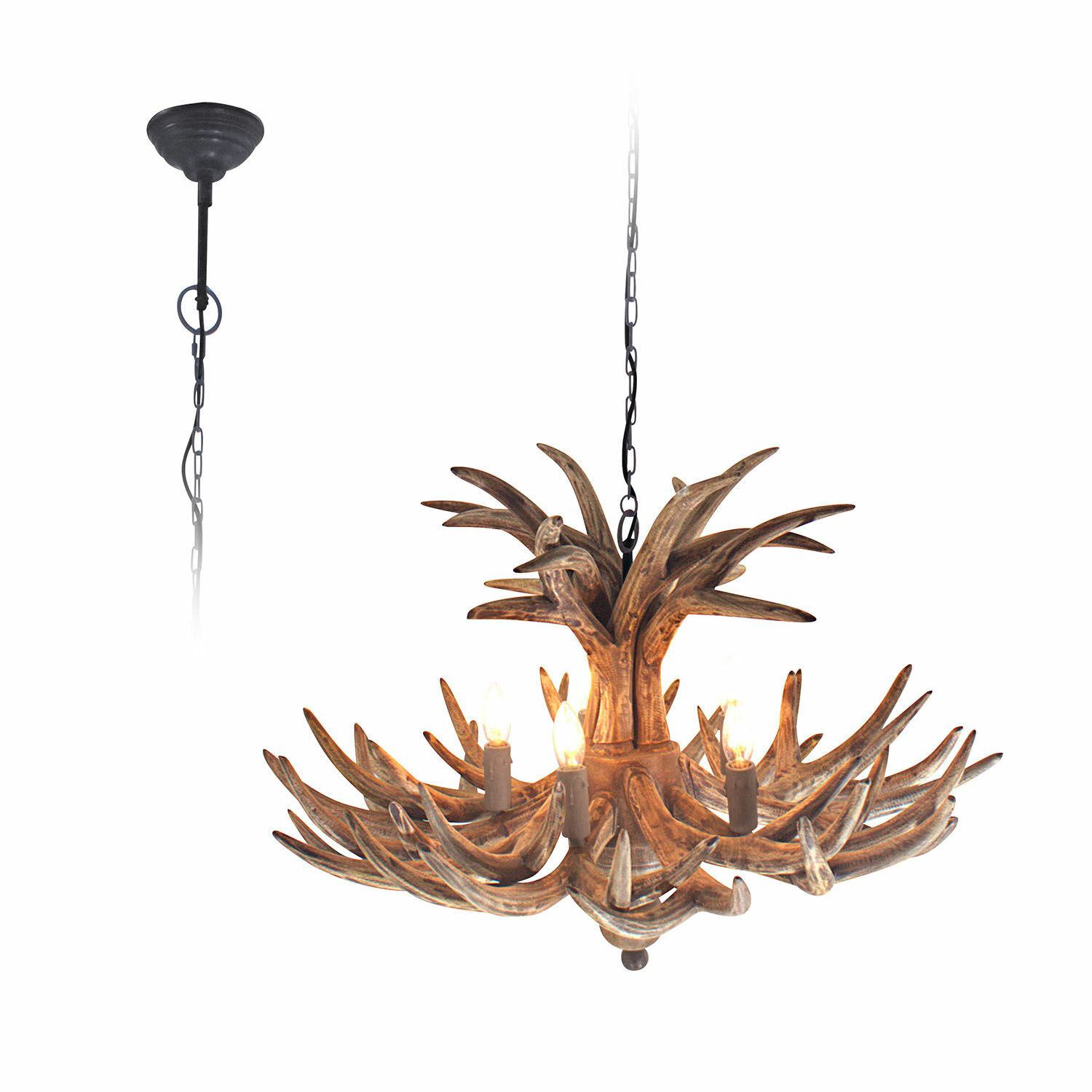 Lustre Ardin Suspension imitation bois de cerf marron, lampe décorative pour salon rustique
