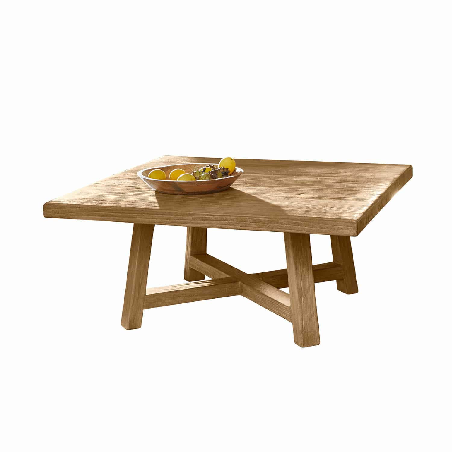 Table basse Eldonbury Table basse carrée en bois naturel avec un bol décoratif de fruits sur le dessus