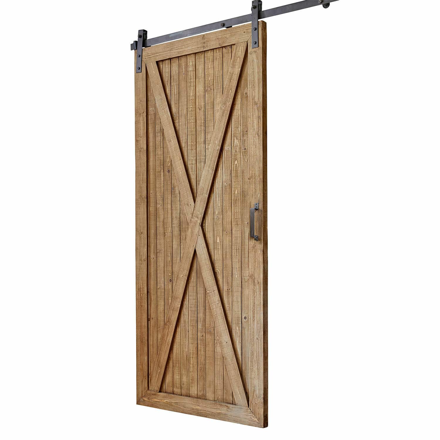 Porte coulissante Conca Porte coulissante en bois naturel avec poignée en métal et système de rail noir pour intérieur rustique