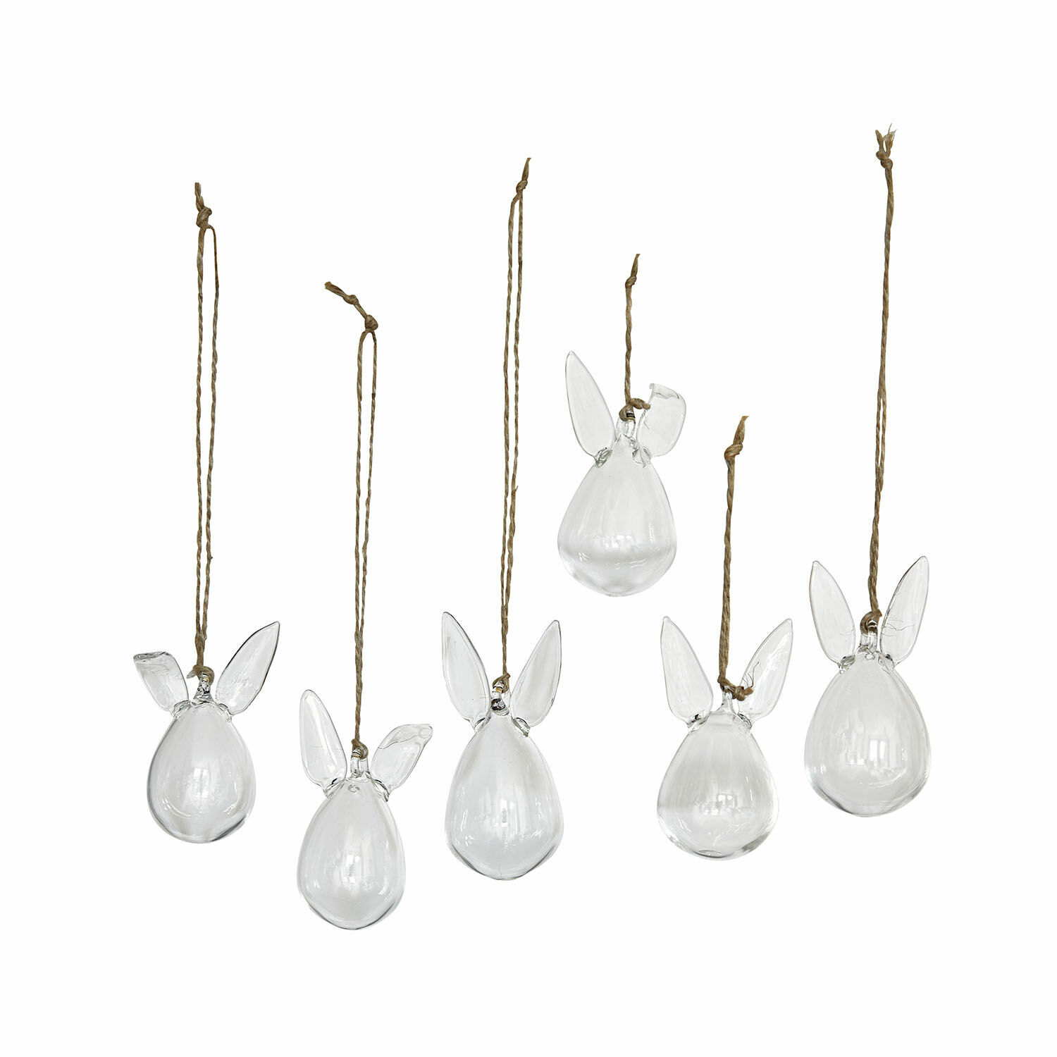 Lot de 6 pendentifs Suva Ensemble de six suspensions en verre transparent avec oreilles sur corde pour décoration intérieure