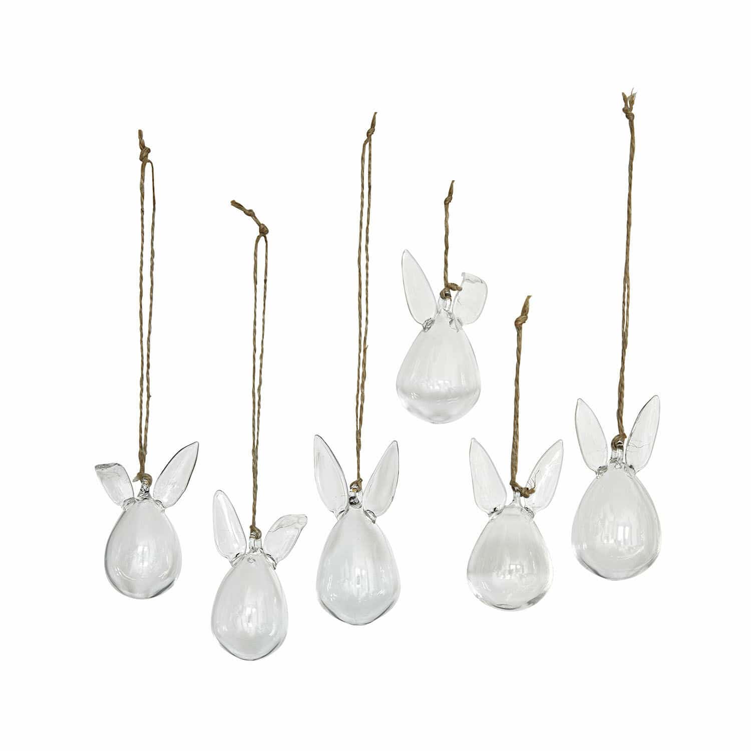 Lot de 6 pendentifs Suva Ensemble de six suspensions en verre transparent avec oreilles sur corde pour décoration intérieure
