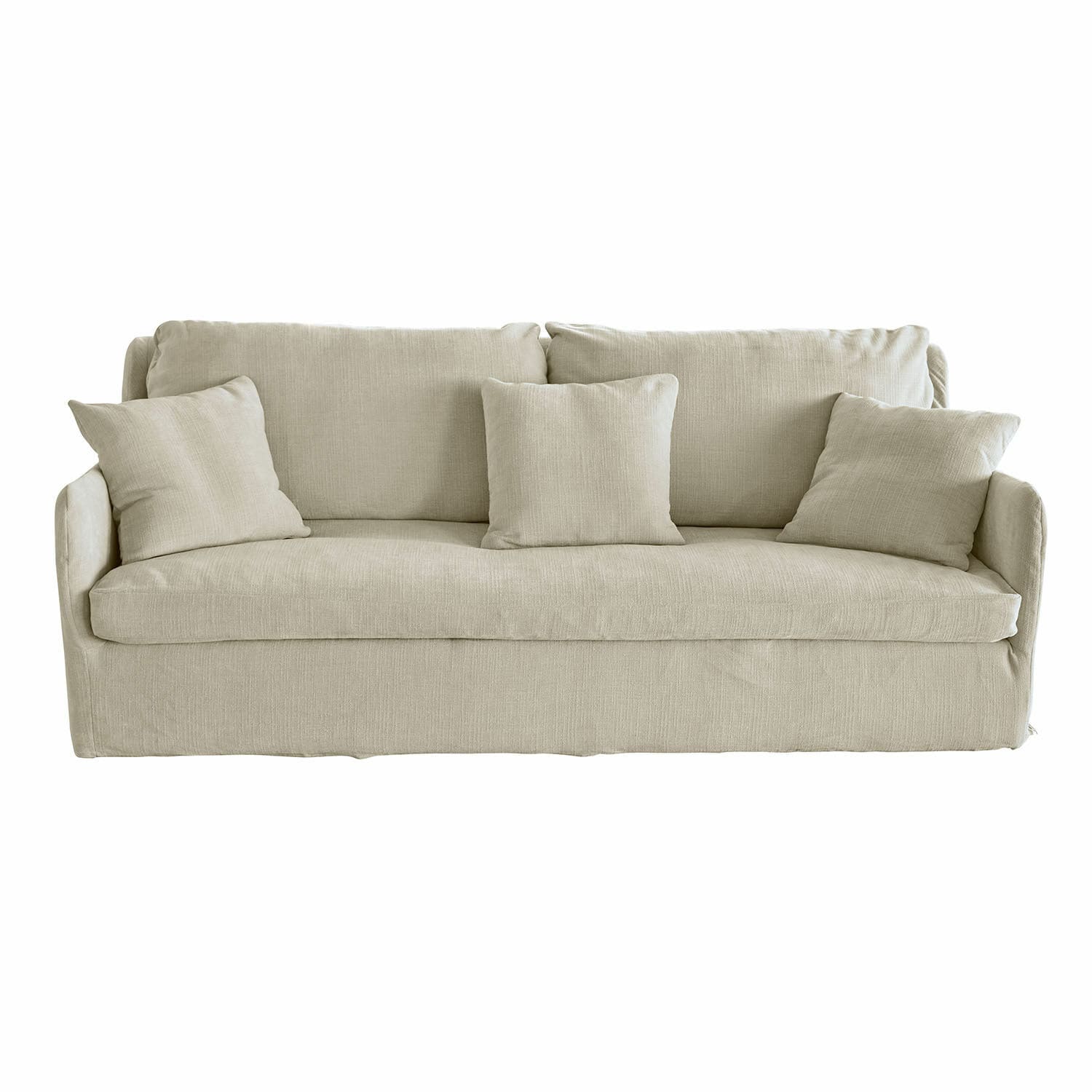 beige Canapé Shadowfield beige en tissu avec trois coussins, confortable et élégant pour salon