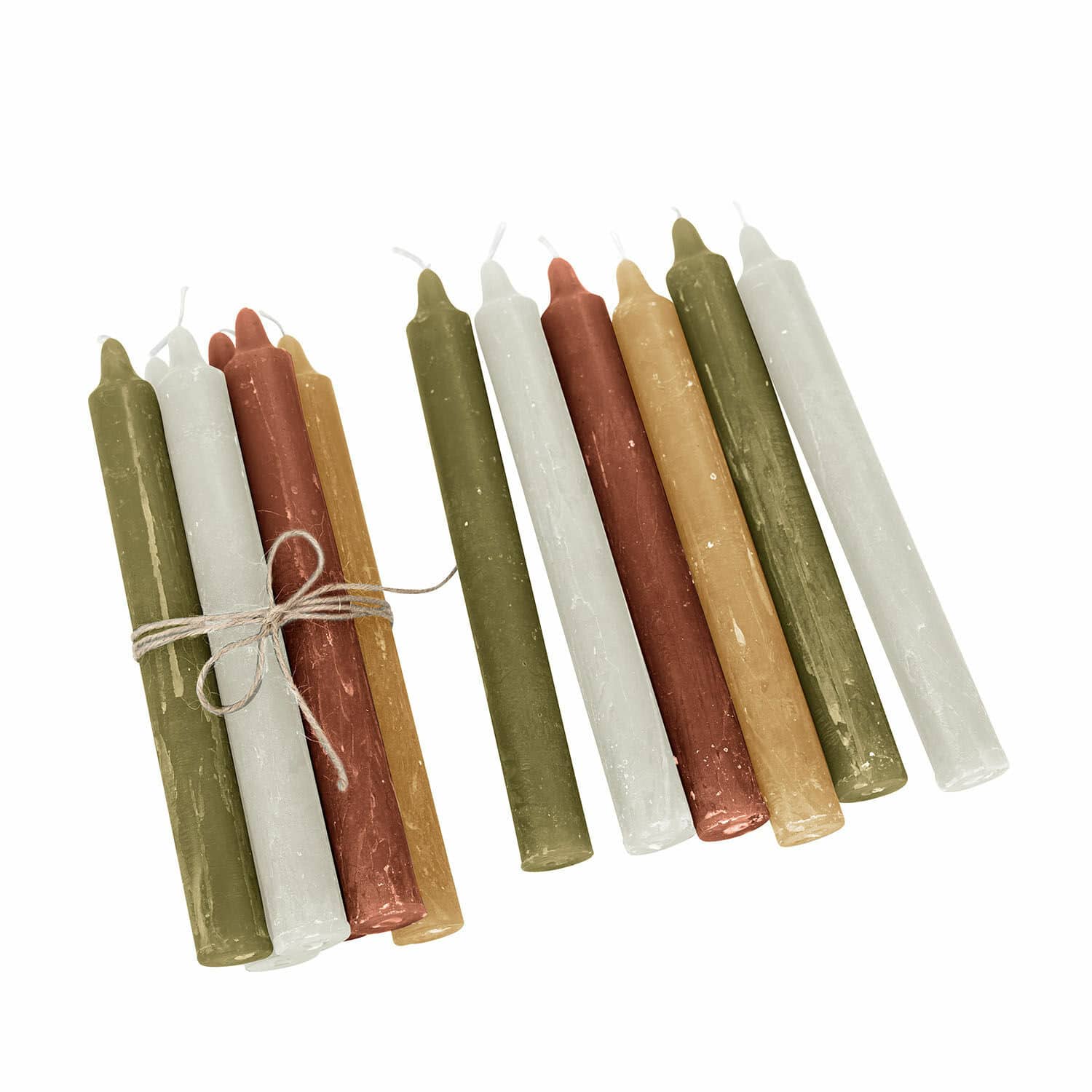 Lot de 12 bougies Bauceau Lot de bougies de table en vert, blanc, rouge et jaune pour décoration intérieure