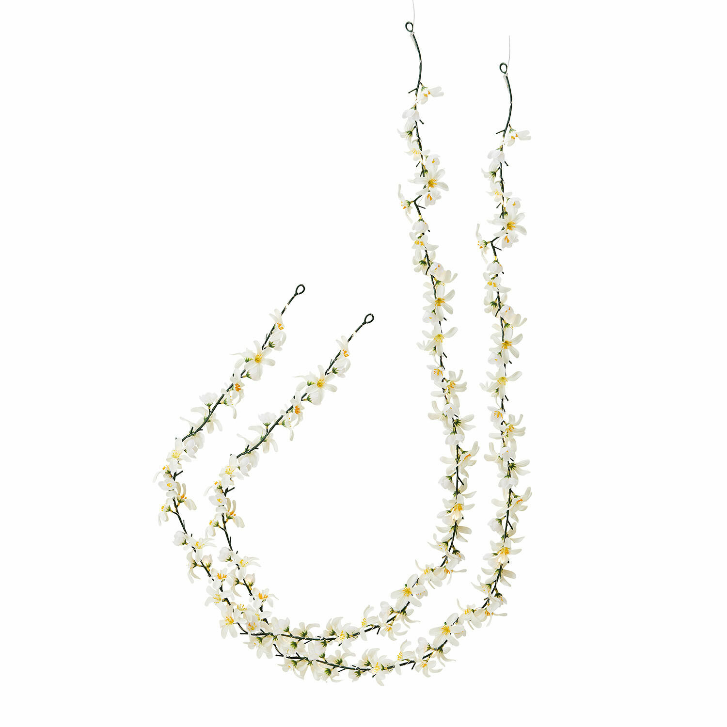 Lot de 2 guirlandes lumineuses à LED Lentilly Guirlande de fleurs blanches en tissu sur fil vert, décoration printanière pour intérieur