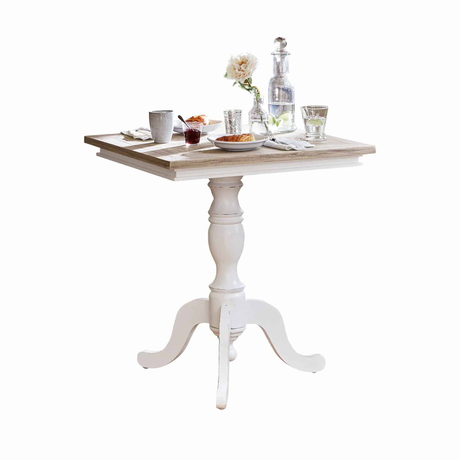 Table Kingston Table carrée en bois avec pied blanc et plateau naturel, style rustique pour salle à manger